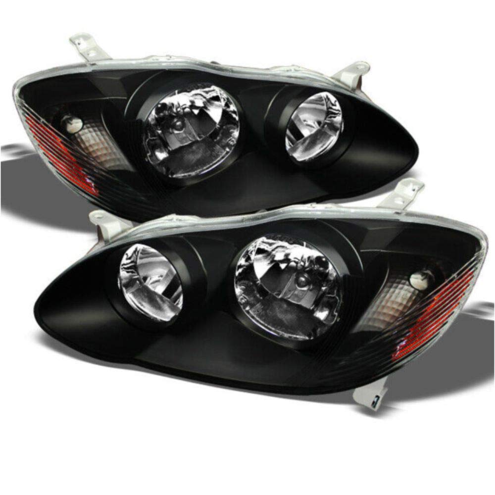 03-08 Toyota Corolla Amber Black Bezel Headlights Replacement Assembly Pair - Direct Fit LED Headlights for Improved Night Visibility - Perfect for Daily Commute & Road Trips