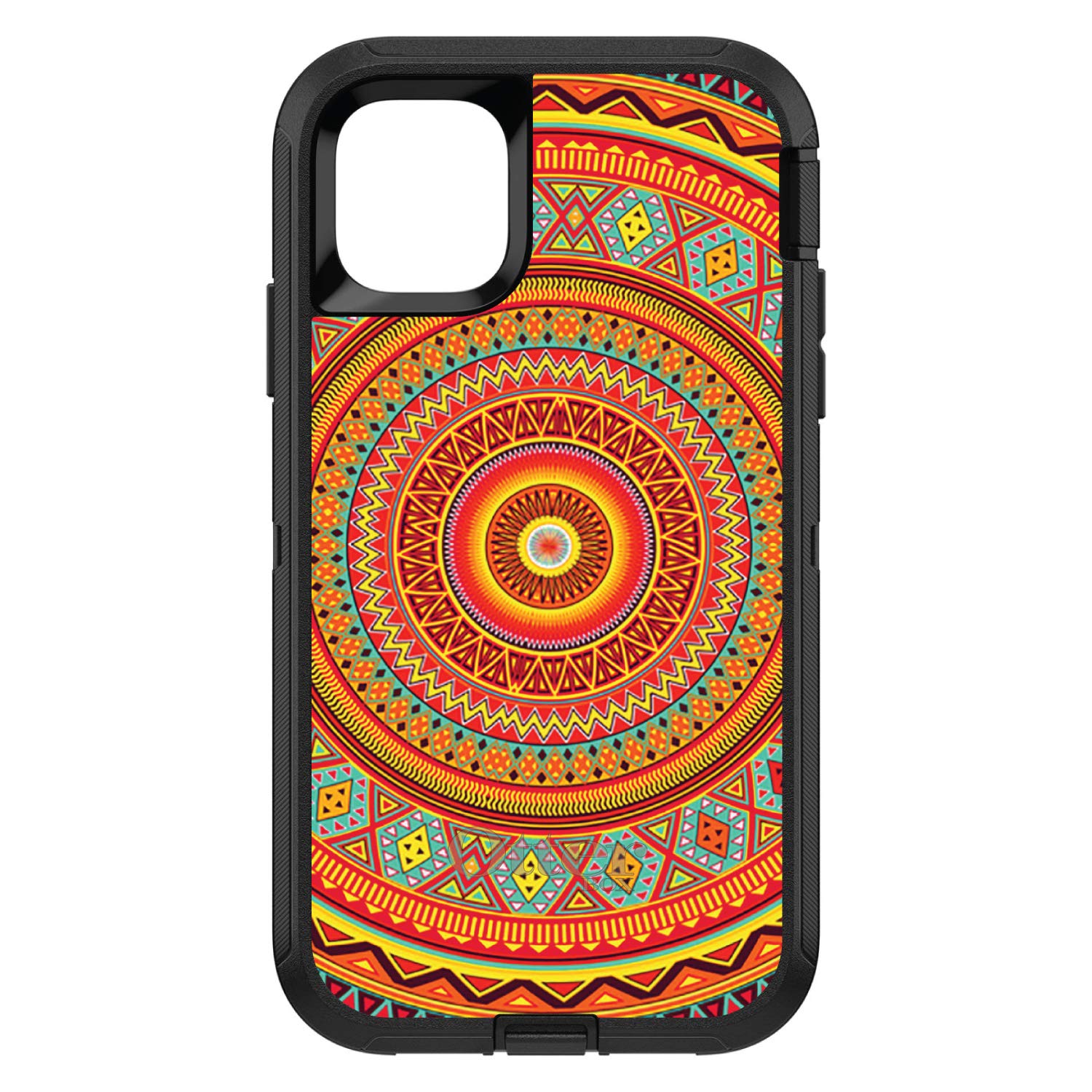 DistinctInk iPhone 12 Pro MAX Case (6.7 Inch) - Durable Protective Cover with Tribal Print Design - Replacement for OtterBox Defender - Custom Black Case with Orange Teal Yellow Pattern - Perfect for Outdoor Activities, Travel & Daily Protection