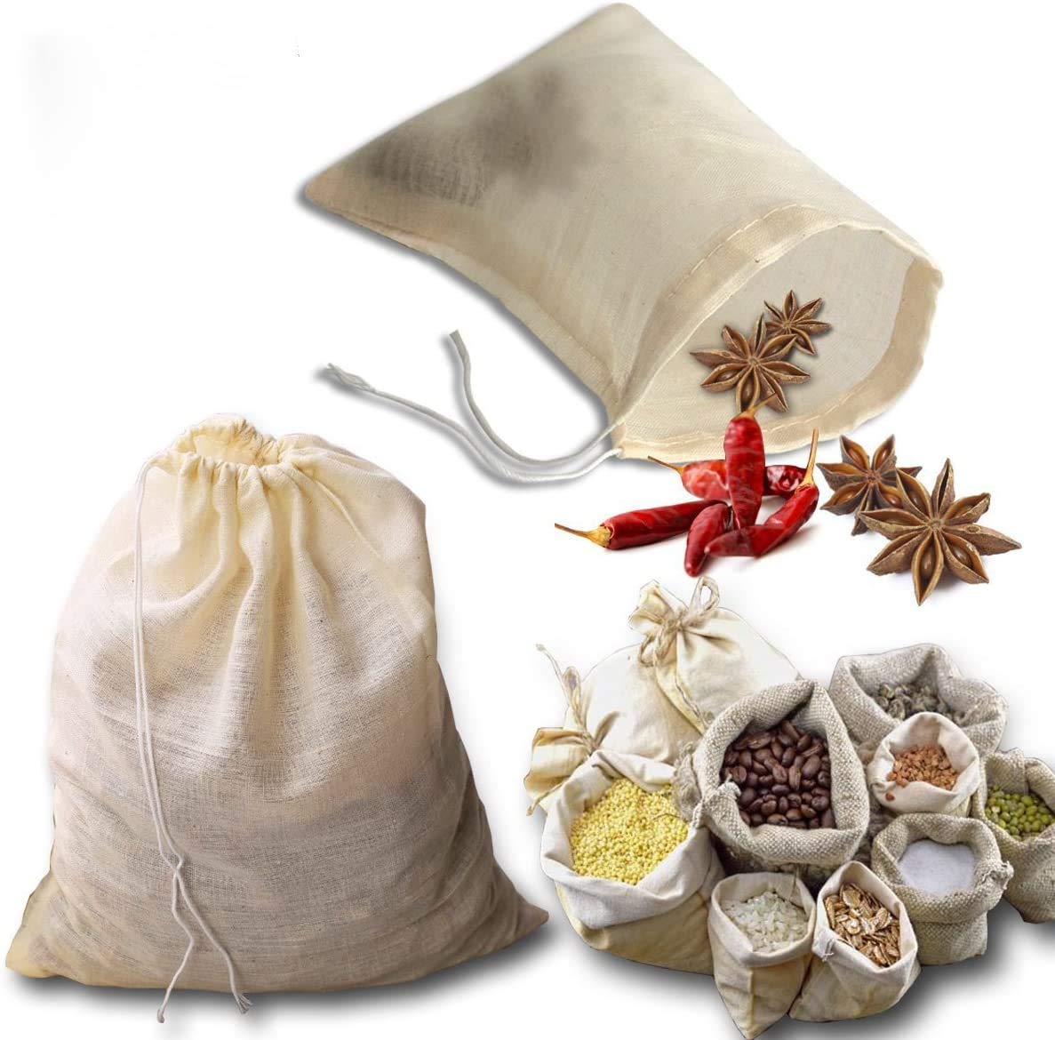 12-Pack Reusable Cotton Drawstring Soup Bags - 3