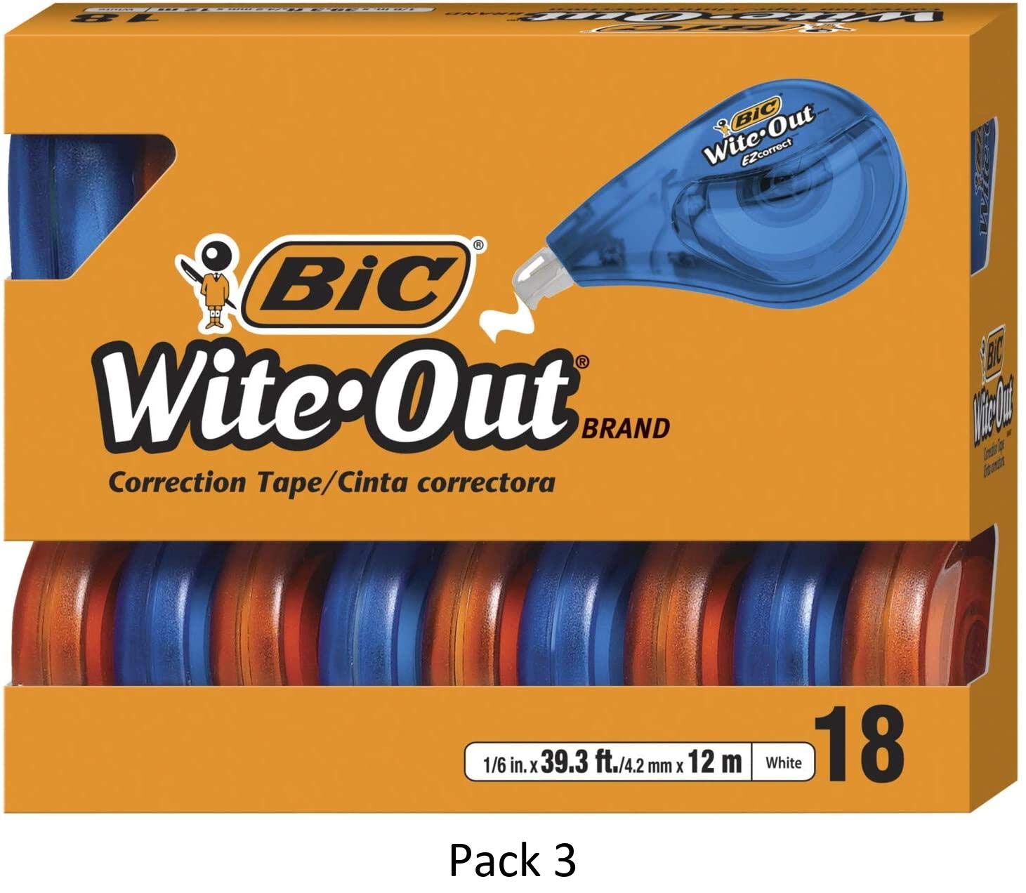 BIC Wite-Out EZ Correct Correction Tape - White, 18-Count (3 Pack) - Quick & Easy Error Correction for Office, School & Home Use