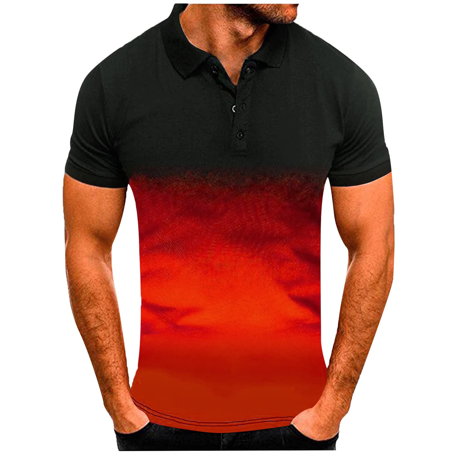 Men's Fashion Casual Short Sleeve Gradient Lapel Tee Shirt - Breathable & Stylish for Sports, Work & Everyday Wear