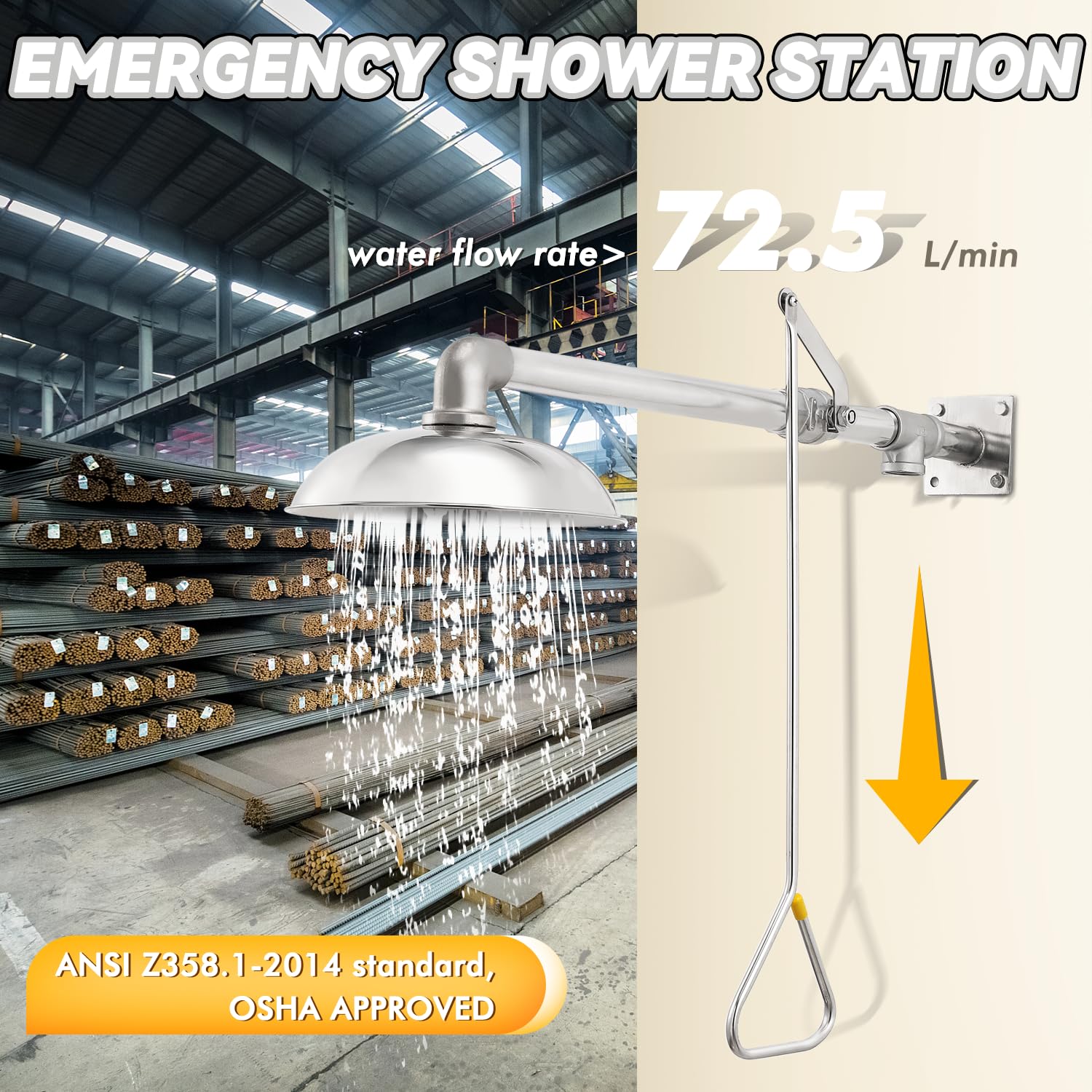CGOLDENWALL Emergency Safety Shower Station - Horizontal Mount Drench Head with NPT Thread | 304 Stainless Steel | Compatible with Eye Wash Stations | Ideal for Laboratories, Factories & Chemical Workplaces