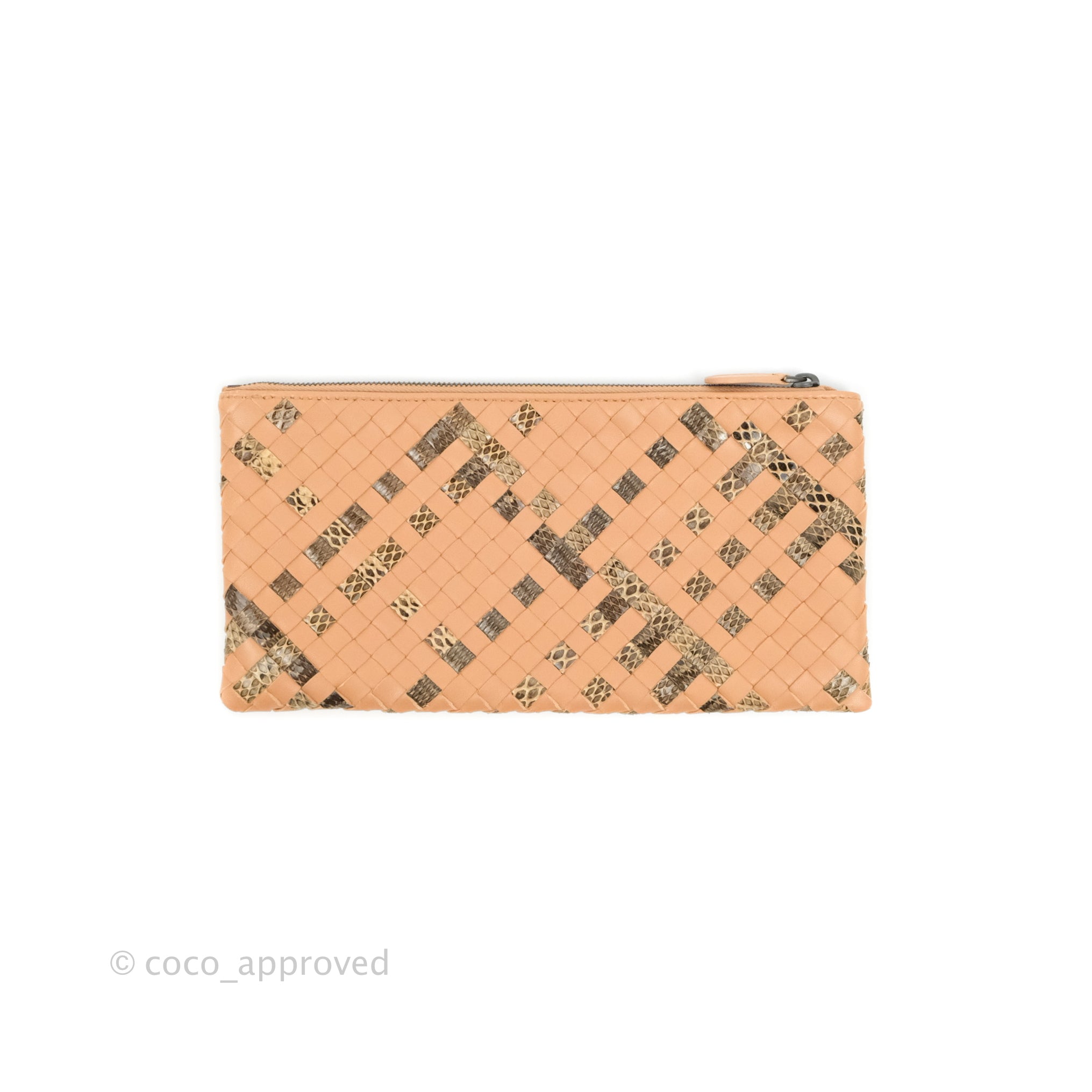 Bottega Veneta Intrecciato Snake Pattern Zip Pouch in Beige & Pink - Perfect for Everyday Essentials & Travel Accessories