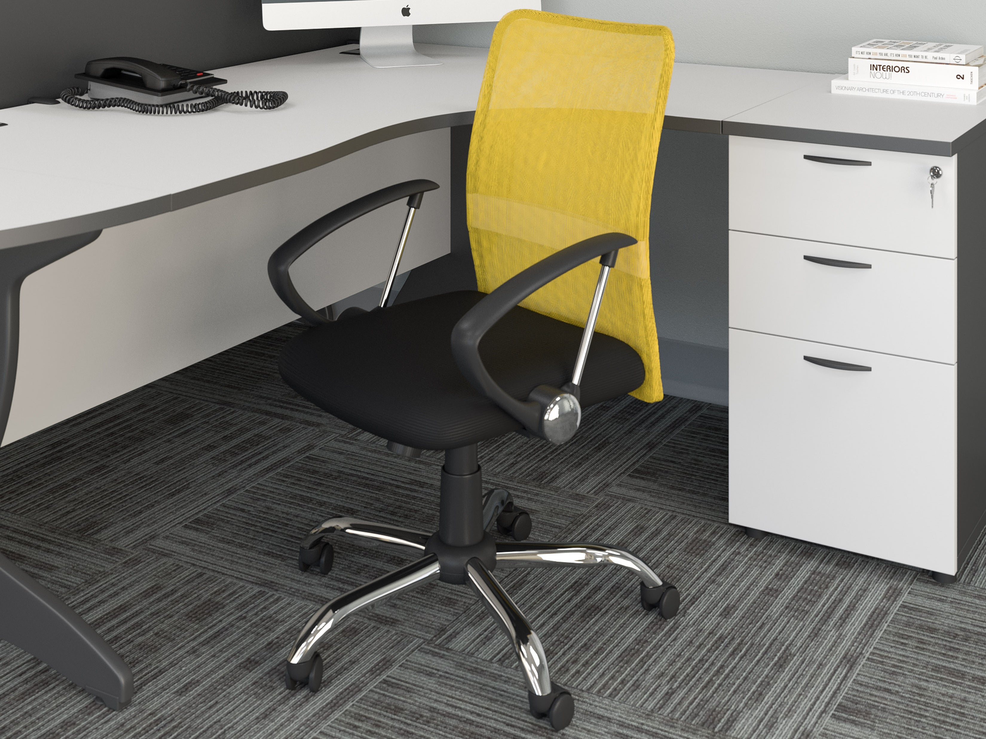 Ergonomic Yellow Fabric Office Chair - Comfortable Mesh Back Support for Home & Workspace - Perfect for Long Hours Sitting, Gaming, and Remote Work