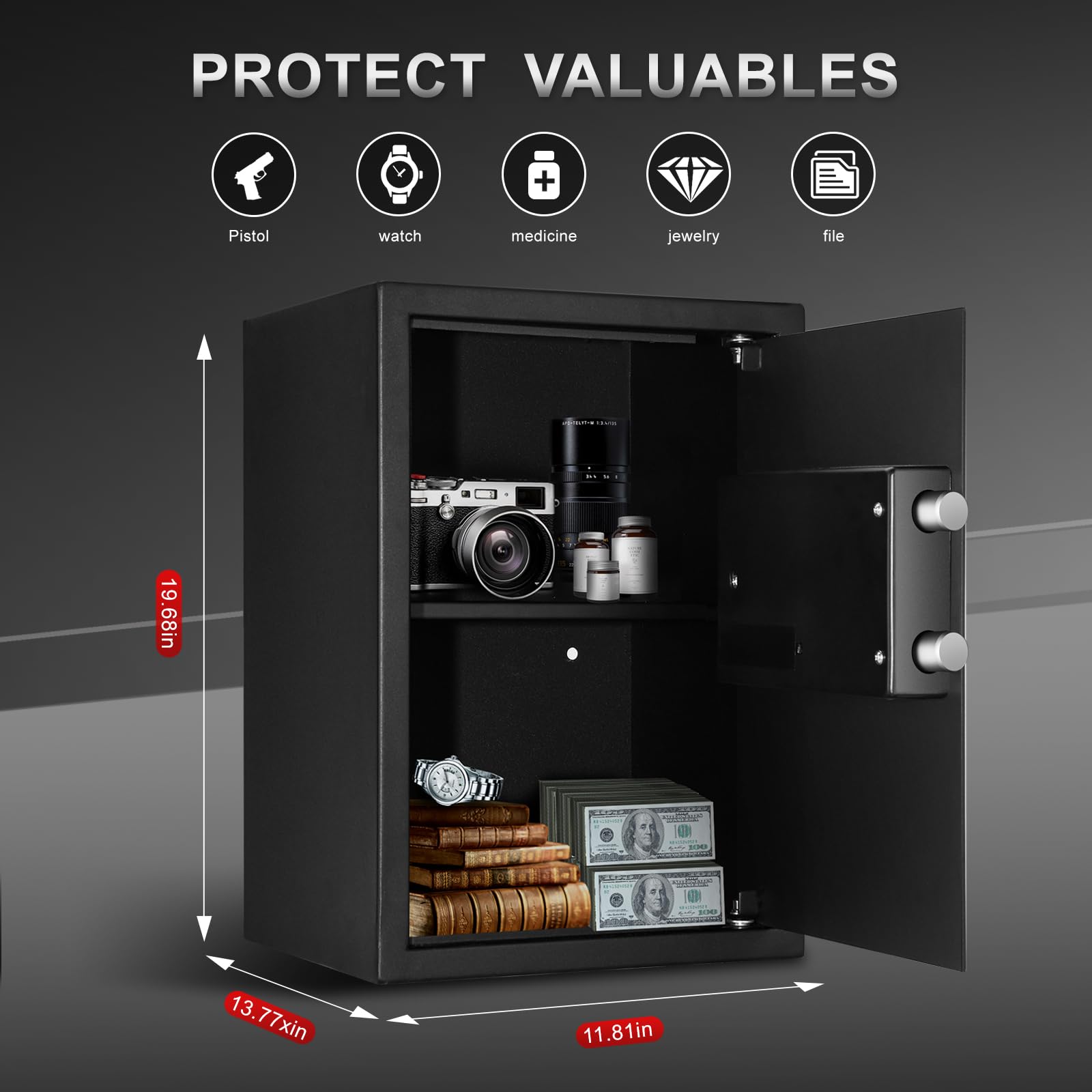 TIGERKING Biometric Fingerprint Safe Box - 1.8 Cubic Feet Digital Keypad Security Safe with Smart Lock for Home, Office & Hotel - Secure Cash, Jewelry, Documents & Valuables - Ideal for Bedroom, Closet & Business Use
