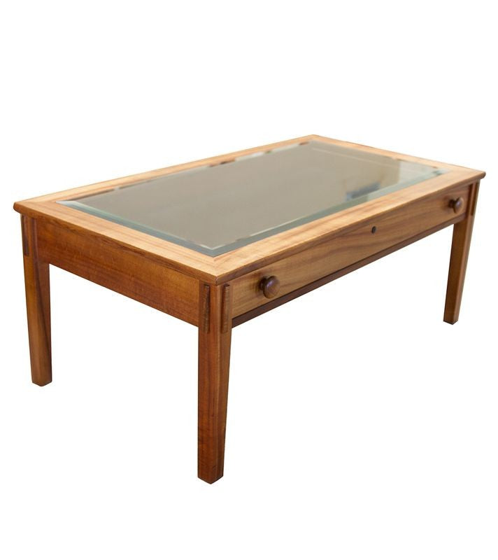 Modern Plantation Coffee Table with Glass Top & Drawer - Stylish Living Room Furniture for Home Decor & Entertaining