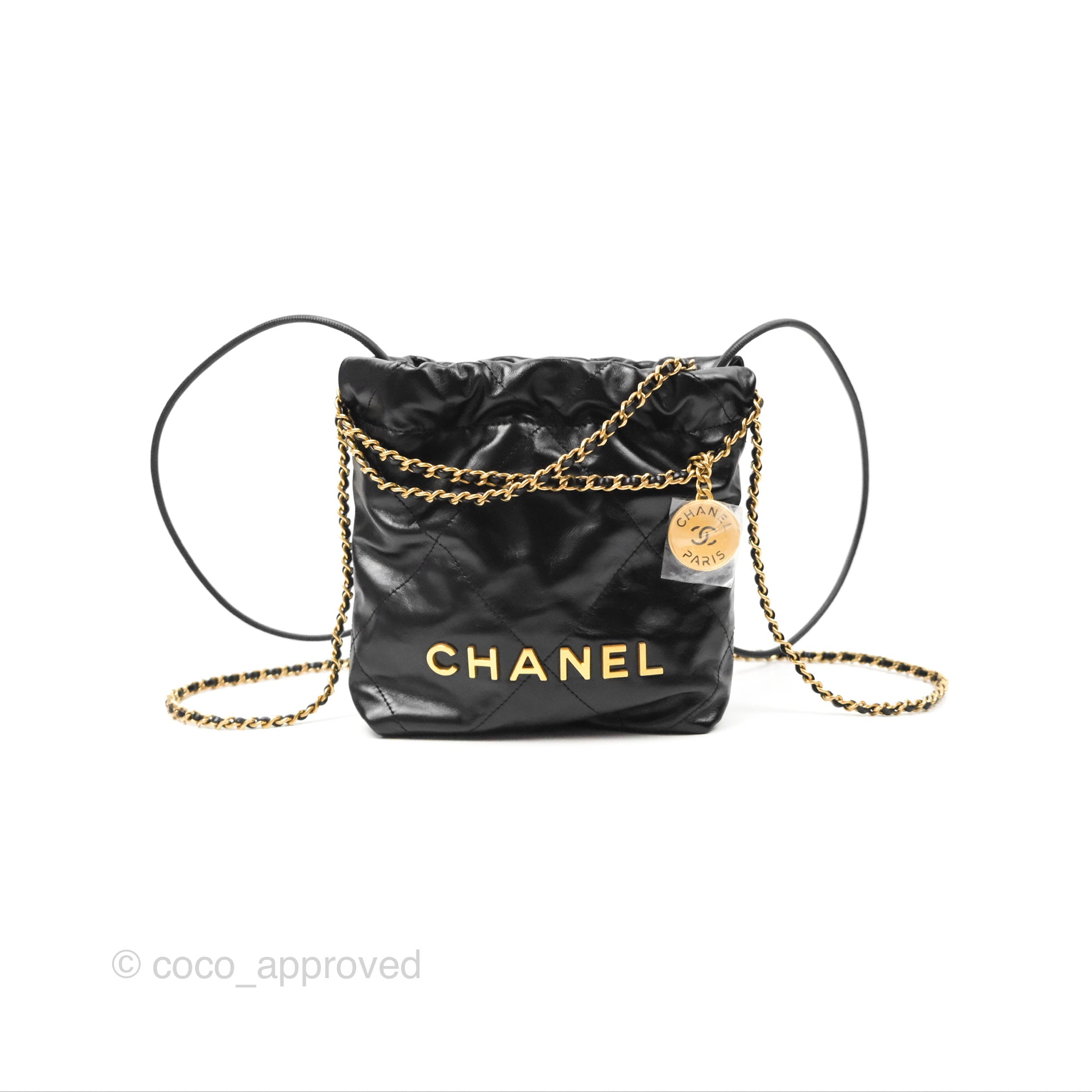 Chanel 22 Mini Bag Black Crumpled Calfskin Leather Crossbody Purse for Women | Luxury Designer Handbag for Date Night, Parties & Everyday Use