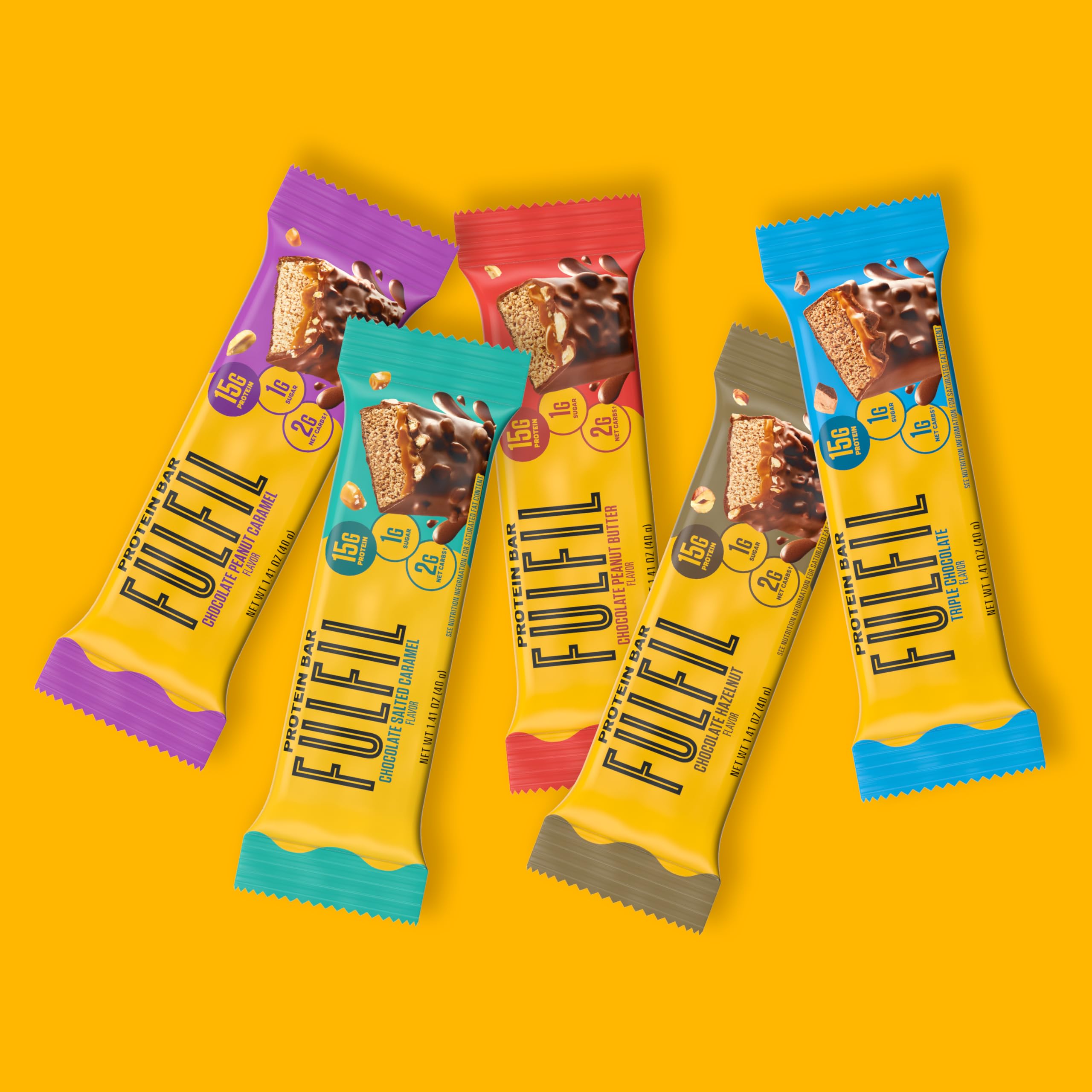 FULFIL High Protein Snack Bars - Chocolate Salted Caramel Flavor, 15g Protein per Bar, 12 Count Pack | Healthy On-the-Go Snacks for Workouts, Hiking & Weight Management