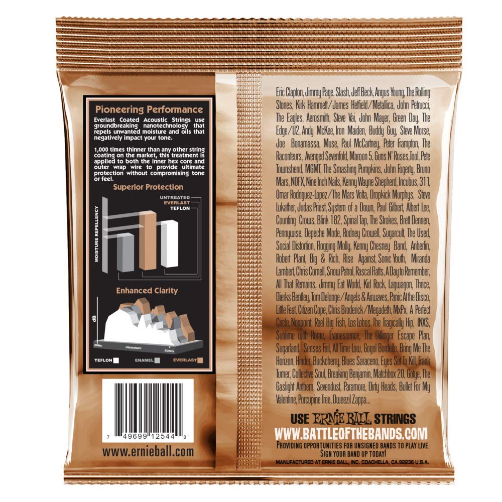 Ernie Ball Everlast Medium Phosphor Bronze Acoustic Guitar Strings 13-56 Gauge (P02544) - Long-Lasting Tone for Folk, Country & Fingerstyle Playing