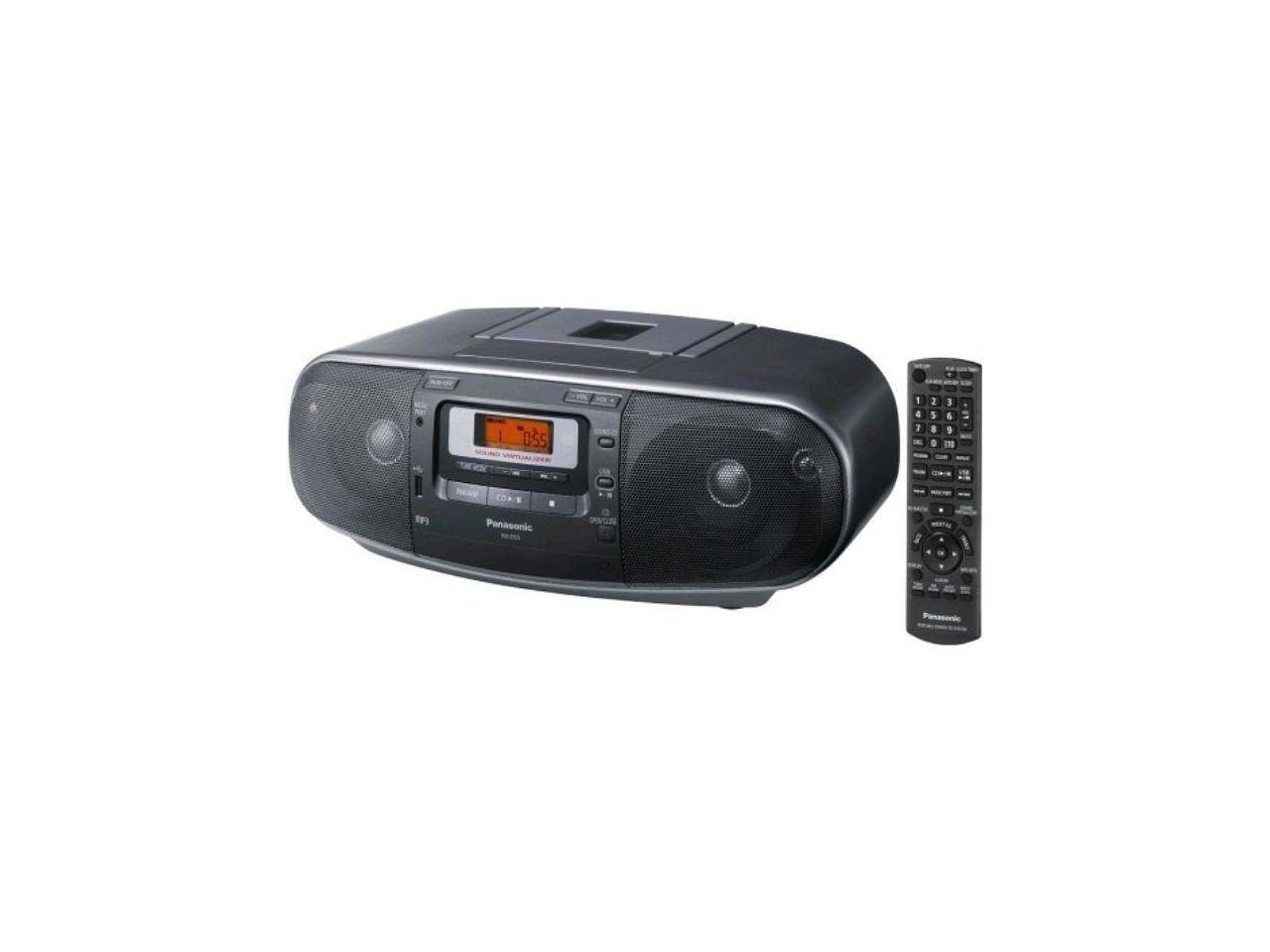 Panasonic RX-D55GC-K High Power Portable Boombox Stereo System with AM/FM Radio, MP3 CD Player, Tape Recorder, USB & Music Port - 2-Way 4-Speaker Sound (Black) - Perfect for Home, Office, Parties & Outdoor Use