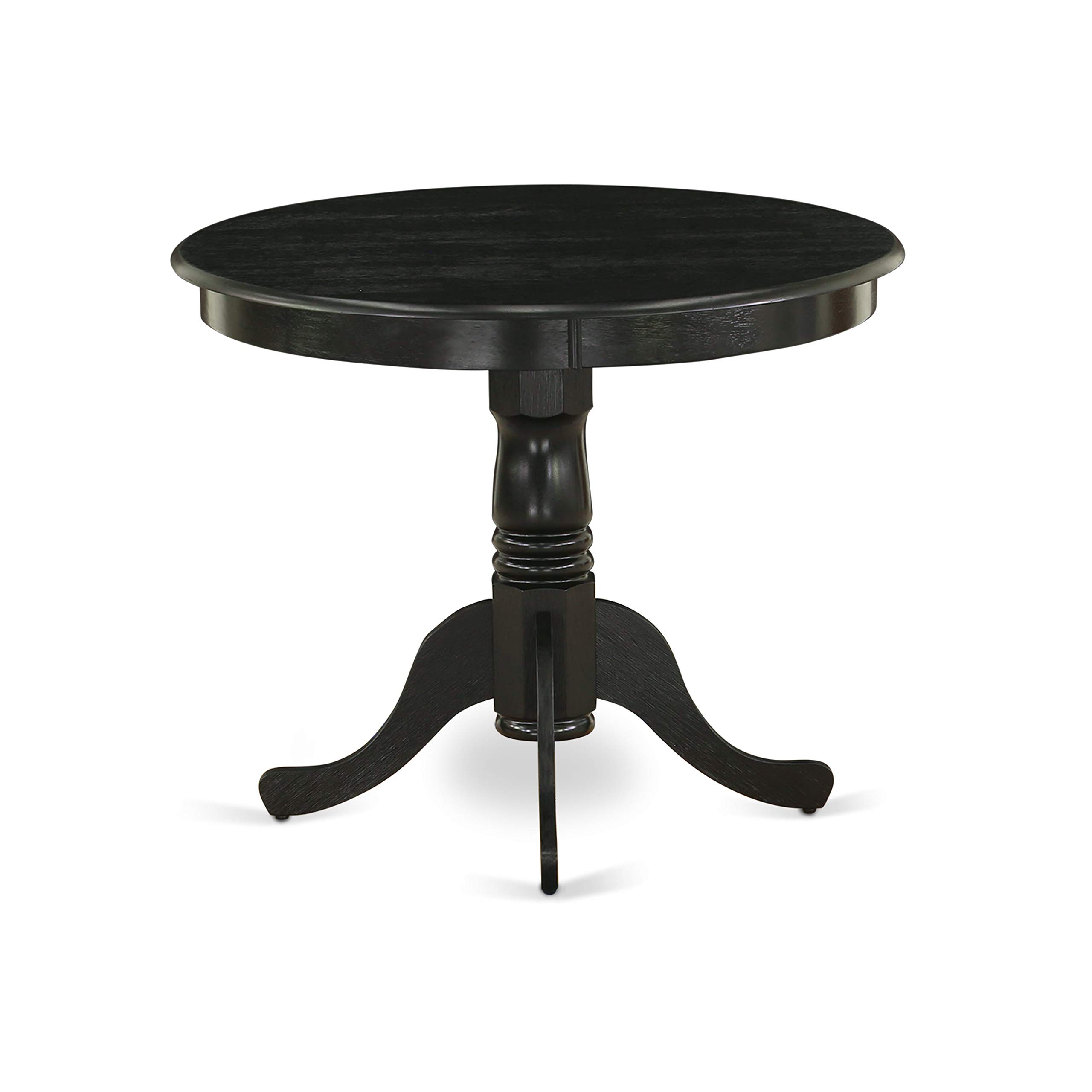 East West Furniture ANMZ3-AB6-50 3-Piece Round Dining Table Set with Pedestal Base & 2 Dark Gotham Grey Upholstered Chairs, 36x36 Inch, Wirebrushed Black - Perfect for Small Kitchen, Breakfast Nook, or Apartment Dining Space