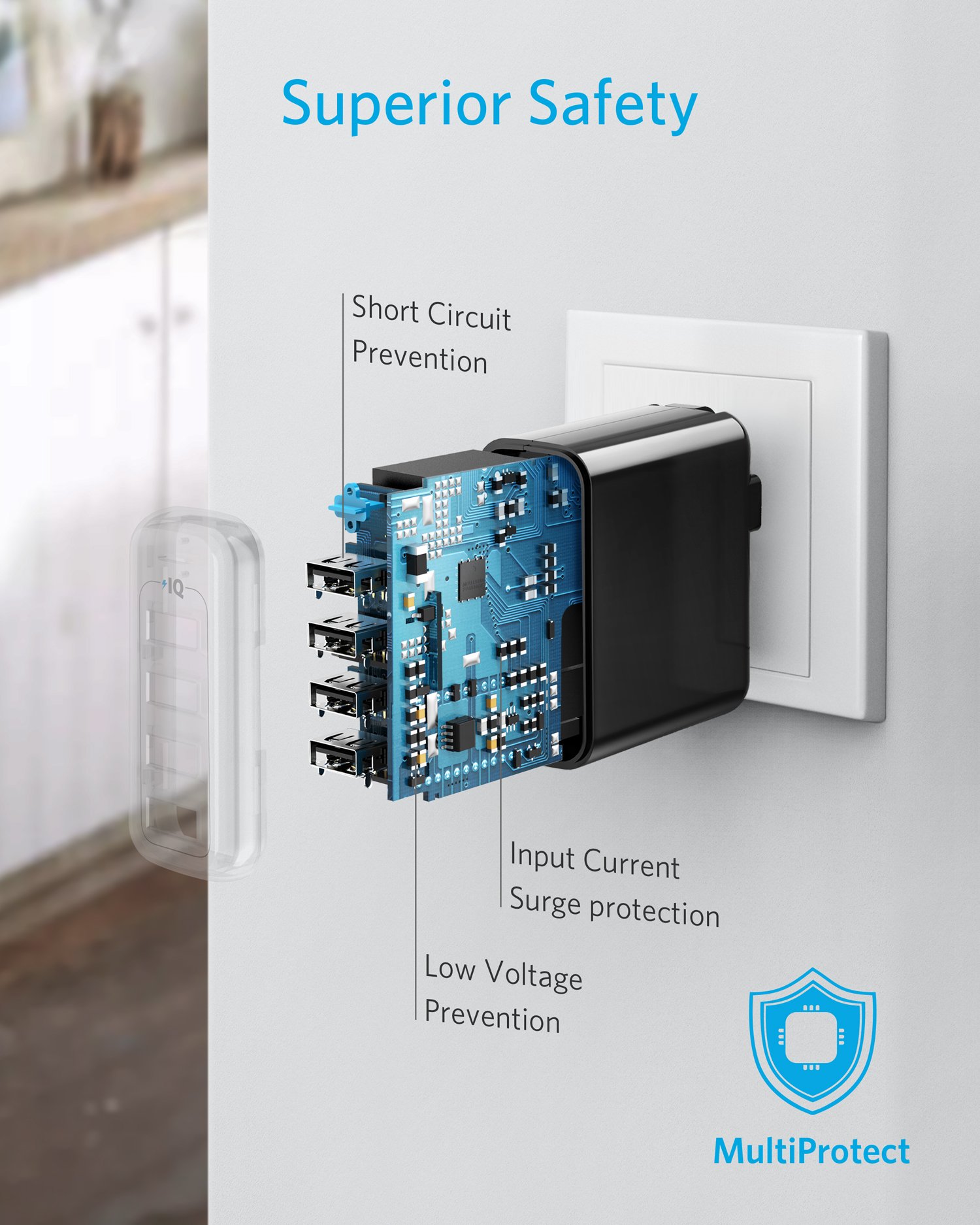 Anker PowerPort 4 (40W 4-Port USB Wall Charger) Fast Multi-Port USB Charger with Foldable Plug - Compatible with iPhone 15/14/13, iPad Pro/Air, Samsung Galaxy S23/S22, Note 20 & More - Perfect for Home, Office, Travel & Family Charging Needs