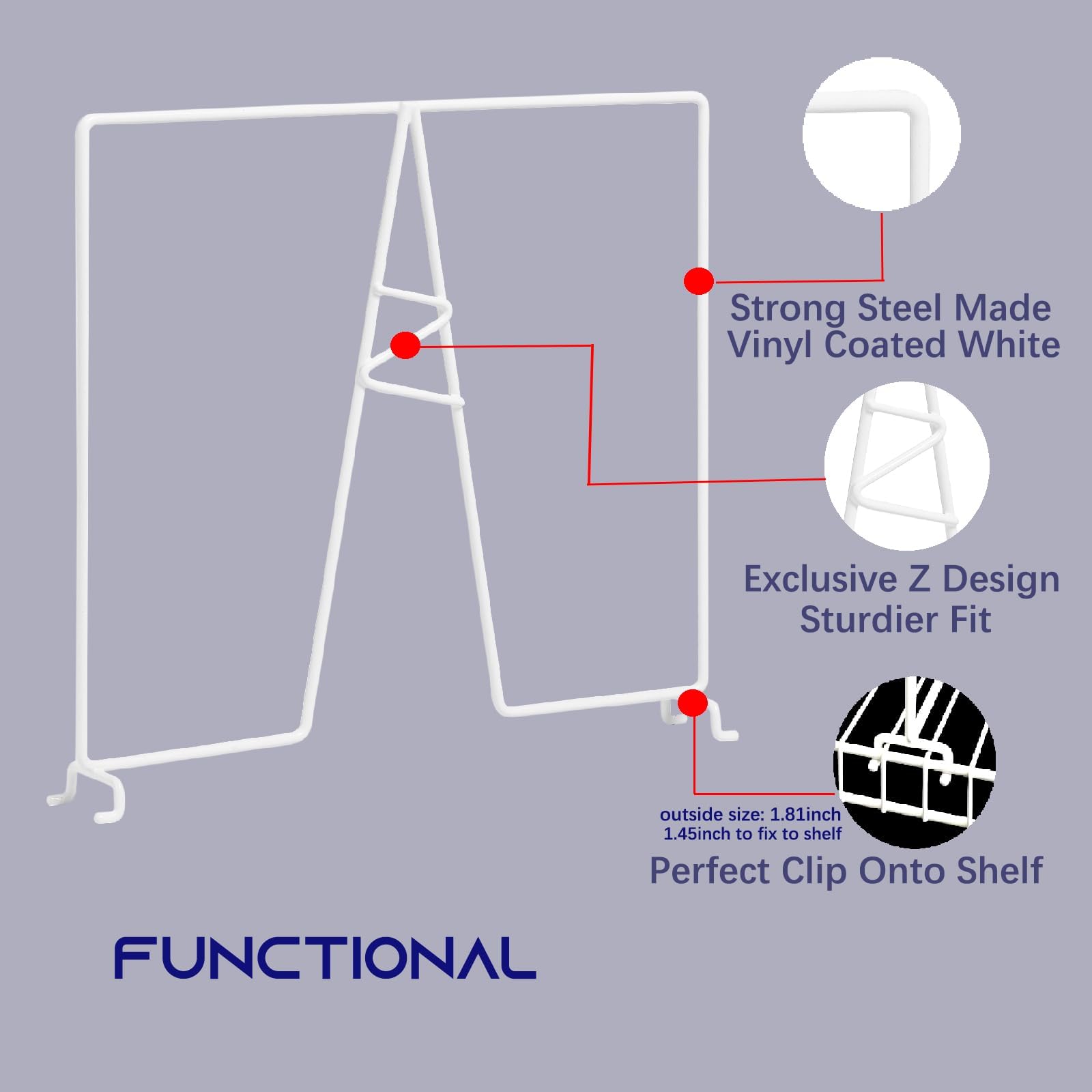4-Pack White Wire Shelf Dividers - Closet & Pantry Organizer - No-Tool Installation for 12-Inch Deep Wire Shelves - PE Coated Steel - Perfect for Kitchen, Garage, Closet & Office Storage Organization