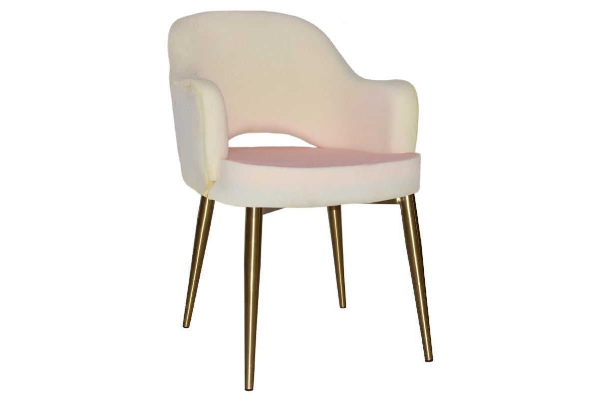 EZ Hospitality Cairo Indoor Armchair with Slim Brass Metal Base - 4 Leg Modern Dining Chair for Living Room, Bedroom, and Office Decor