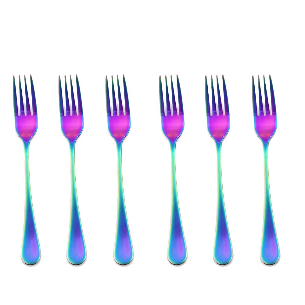 Gugrida 6-Piece Rainbow Dinner Fork Set - 18/10 Stainless Steel Flatware, Appetizer & Table Forks, Multicolor Matte Polished Silverware - Perfect for Parties, Restaurants & Elegant Dining