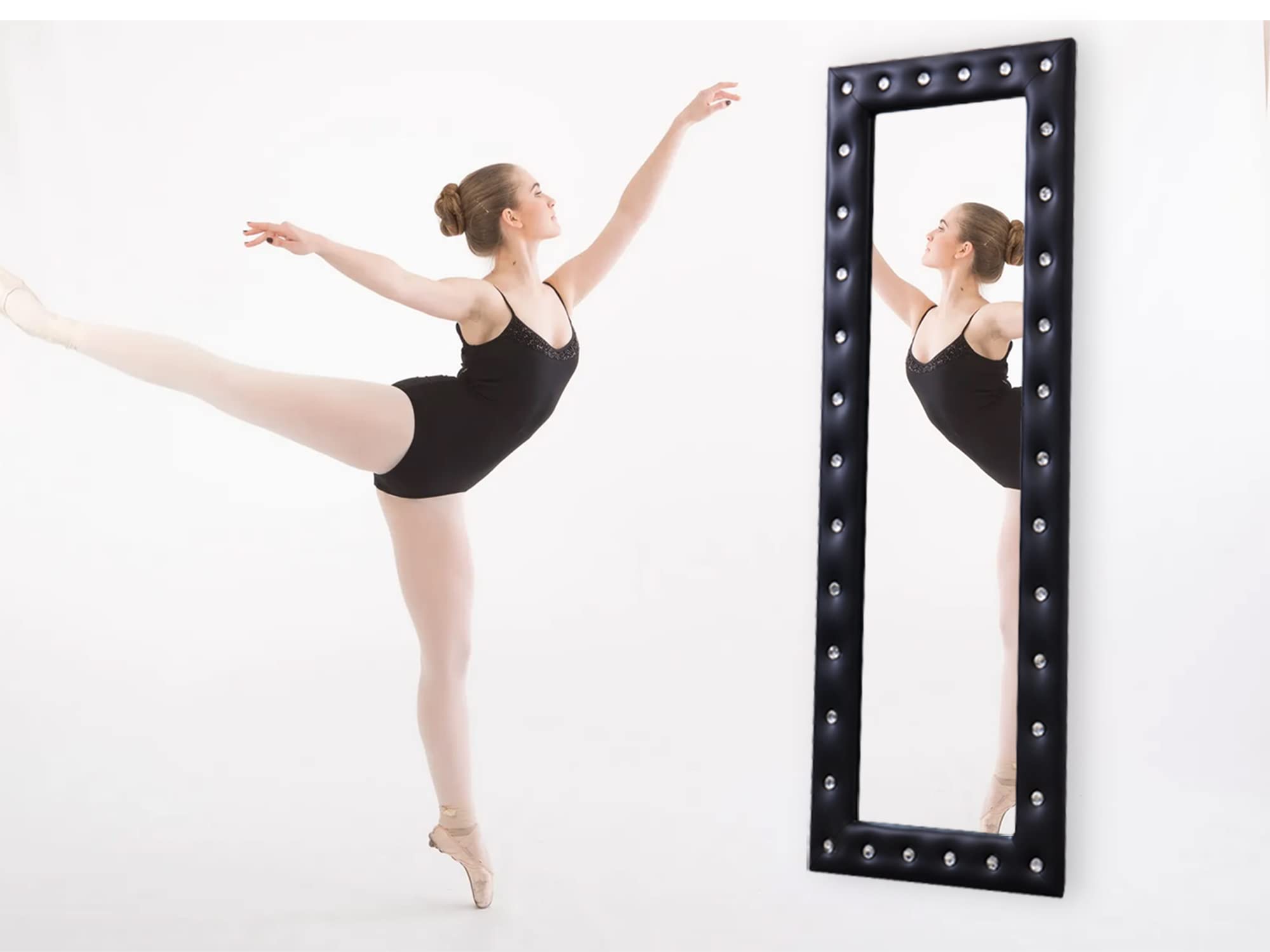 Full Length Dance Mirror for Wall - Large Floor Mirror for Home Studio, Gym, Yoga & Fitness - Tufted Black Frame - Perfect for Dance Practice, Workouts & Home Decor