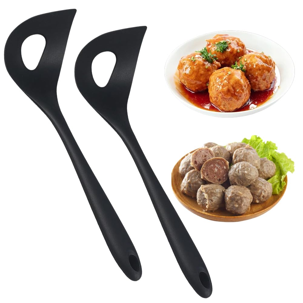 2024 New Non-Stick Meatball Maker Spoon with Hole - 2 Pack Black Meatball Shaper Tool for Perfect Homemade Meatballs | Ideal for Italian Cuisine, Meatball Subs, and Family Dinners