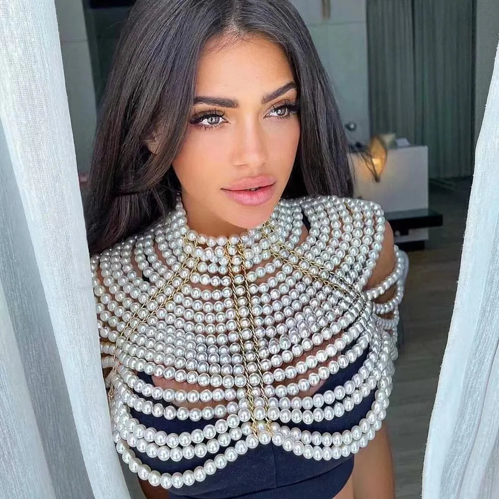 Elegant Handmade Pearl Shawl for Women - European & American High Street Holiday Fashion Cape Smock Outerwear - Perfect for Celebrity Parties, Weddings & Evening Events