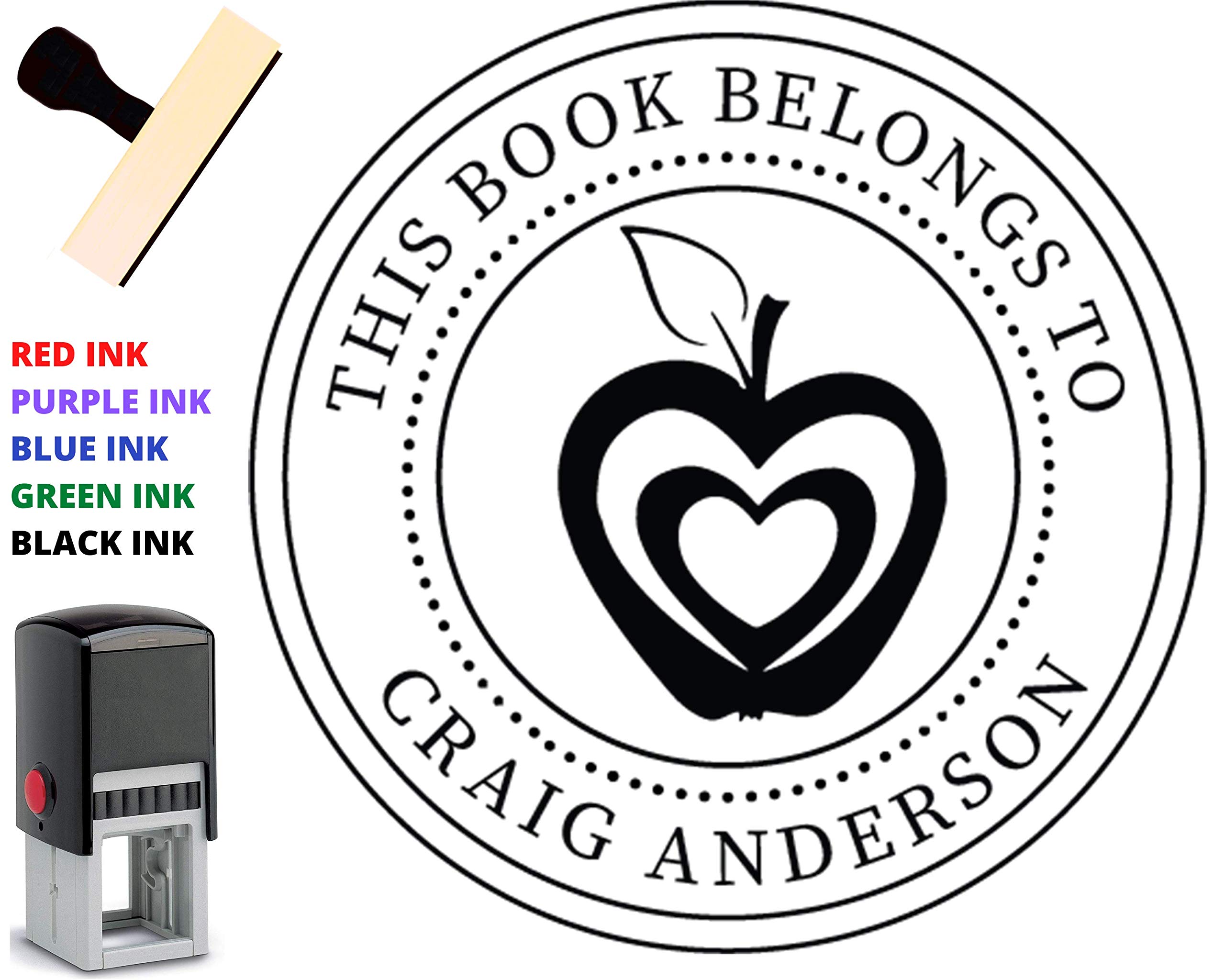 Personalized Library Book Name Stamp - Custom Self-Inking Teacher Stamp with Wood Handle | Perfect for Classroom Books, Home Libraries & Gift Giving (Fruit Design)