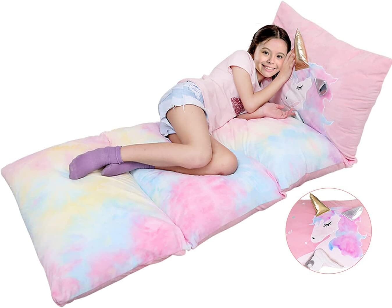 Unicorn Kids Floor Pillow - Soft Bed Seat Cover for Girls, Queen Size - Perfect for Playroom, Bedroom, and Cozy Reading Nook