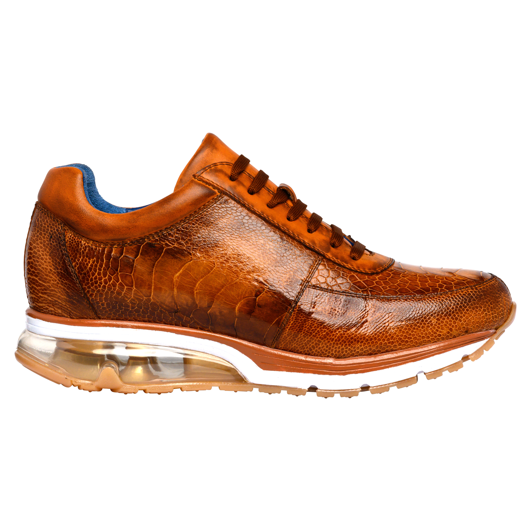 Belvedere Todd Genuine Ostrich Leather Sneakers in Antique Brandy - E02 | Premium Men's Casual Shoes for Business & Social Events
