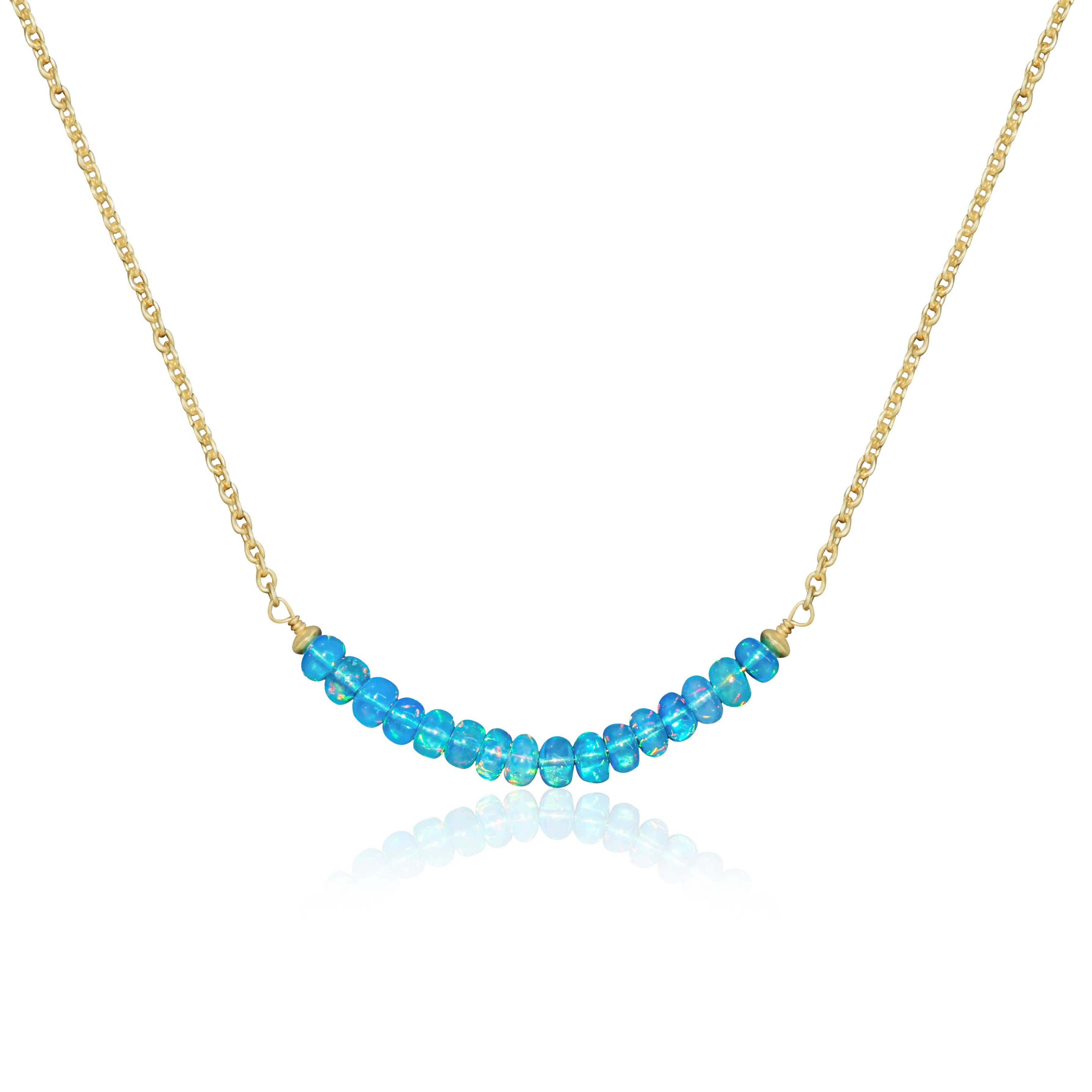 Natural Opal Beads Cable Necklace - 16+2 Inch Adjustable Length with Lobster Claw Clasp - Elegant Jewelry for Women, Gift for Her, Perfect for Parties, Weddings & Everyday Wear