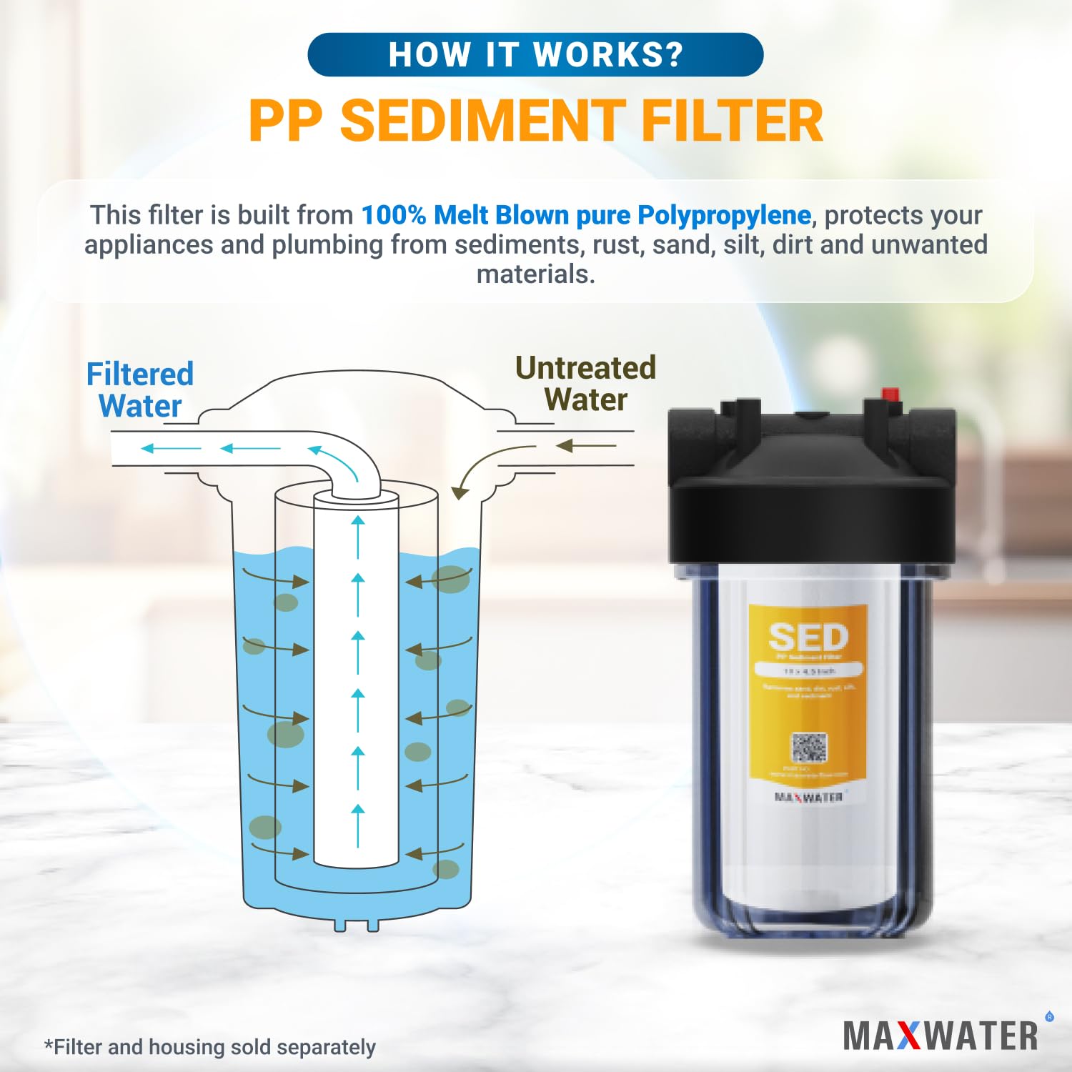 5 Micron Meltblown Polypropylene Whole House Sediment Water Filter Cartridge (12 Pack) - Compatible with DGD-5005, AP810, SDC-45-1001, GXWH30C, PP10BB - Perfect for Well Water Filtration, Home Water Purification System Replacement