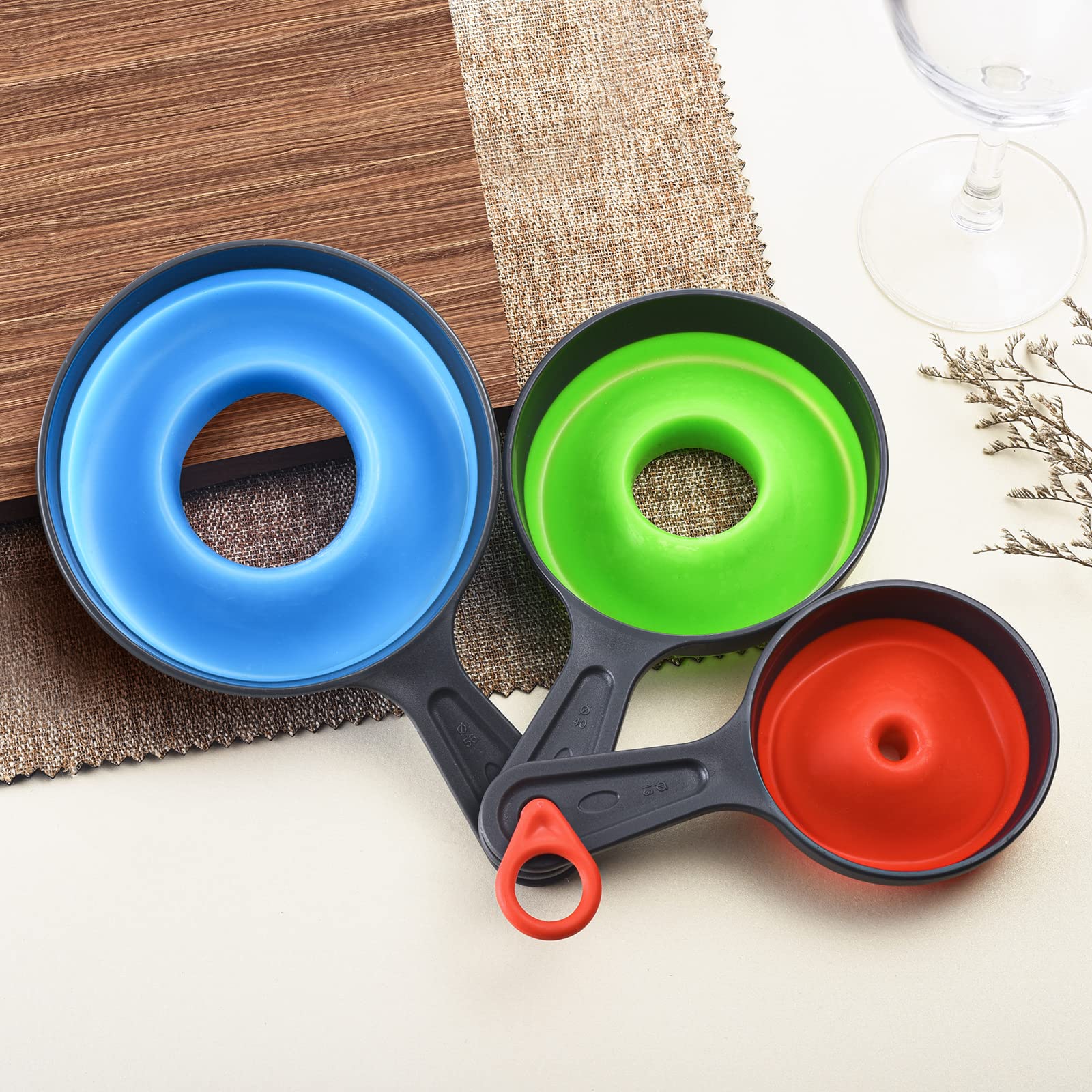 **Wide Mouth Canning Funnel Set (3 Pack) - Food Grade Silicone Collapsible Kitchen Funnel for Bottles, Mason Jars, Transferring Liquids, Oil & Powder - Perfect for Home Brewing, Cooking & DIY Projects**