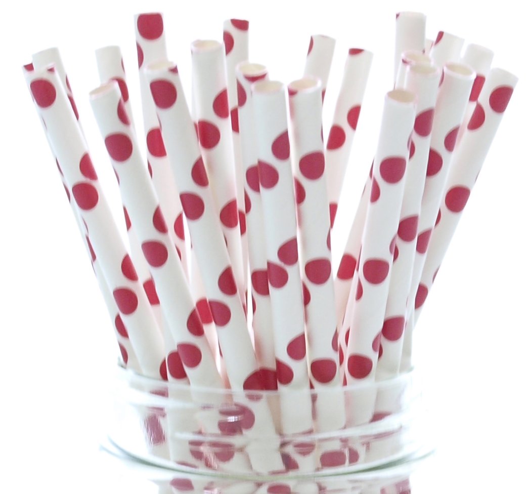 Red Polka Dot Paper Straws - 25 Pack | Eco-Friendly Disposable Drinking Straws for Weddings, Parties, Holidays & Beverages | Perfect for Birthday Celebrations, Baby Showers & Summer Drinks