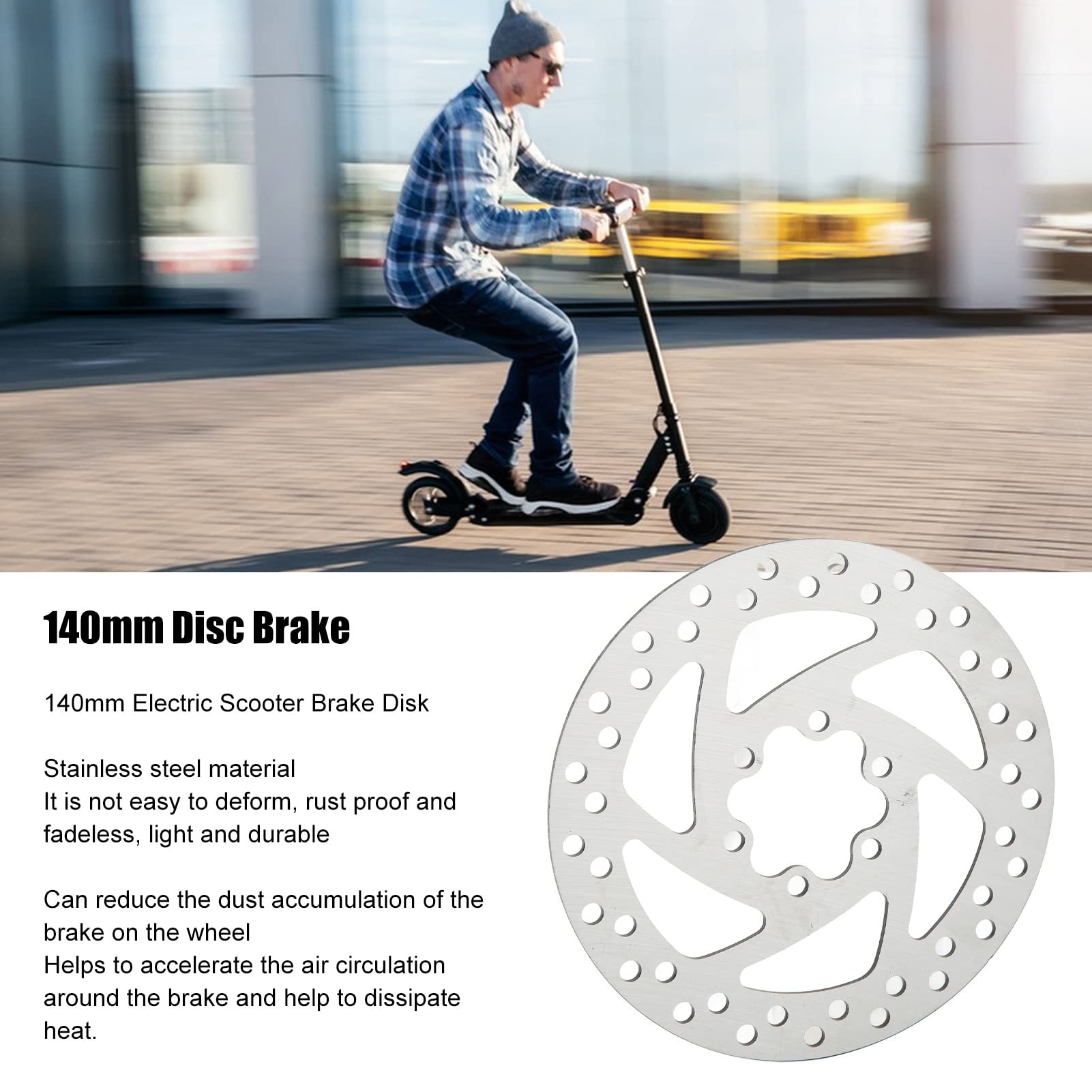 140mm Stainless Steel Electric Scooter Brake Disc - 6 Hole Brake Rotor with Screws for Scooter Upgrades | Perfect for Commuting & Urban Riding