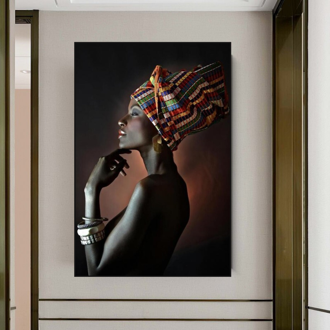 Afro Girl Crowned Flower Canvas Wall Art - Black Girl Empowerment Decor for Living Room, Bedroom & Office - Unique African American Home Wall Decor