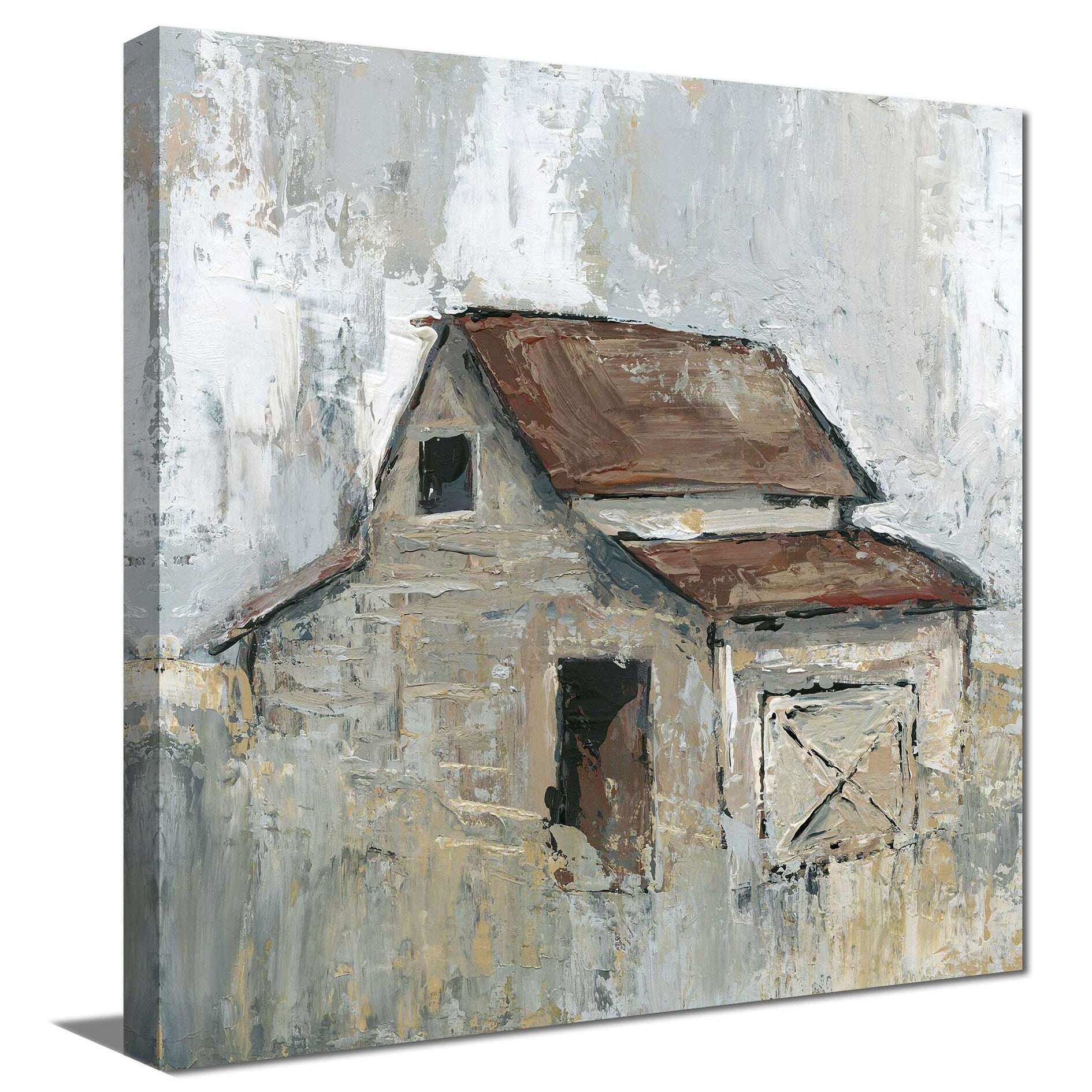 Barn at Midday by Carol Robinson - Premium Canvas Wall Art Print - Countryside Landscape Painting for Living Room, Bedroom & Office Decor
