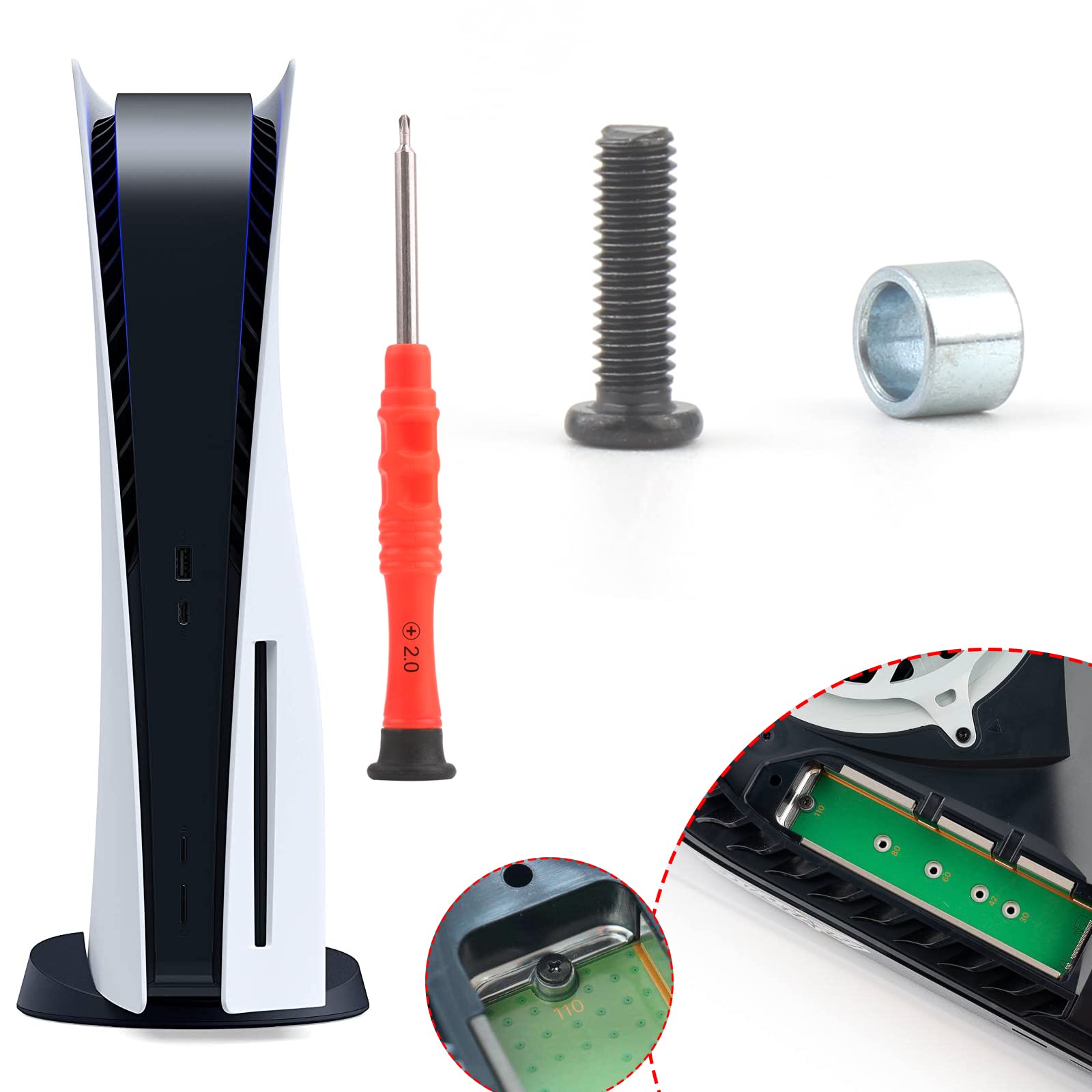 PS5 SSD Screw and Ring Replacement Kit for Sony PlayStation 5 Console - Includes Screwdriver for Easy Solid State Drive Repair | Gaming Accessories & DIY Upgrade Solution
