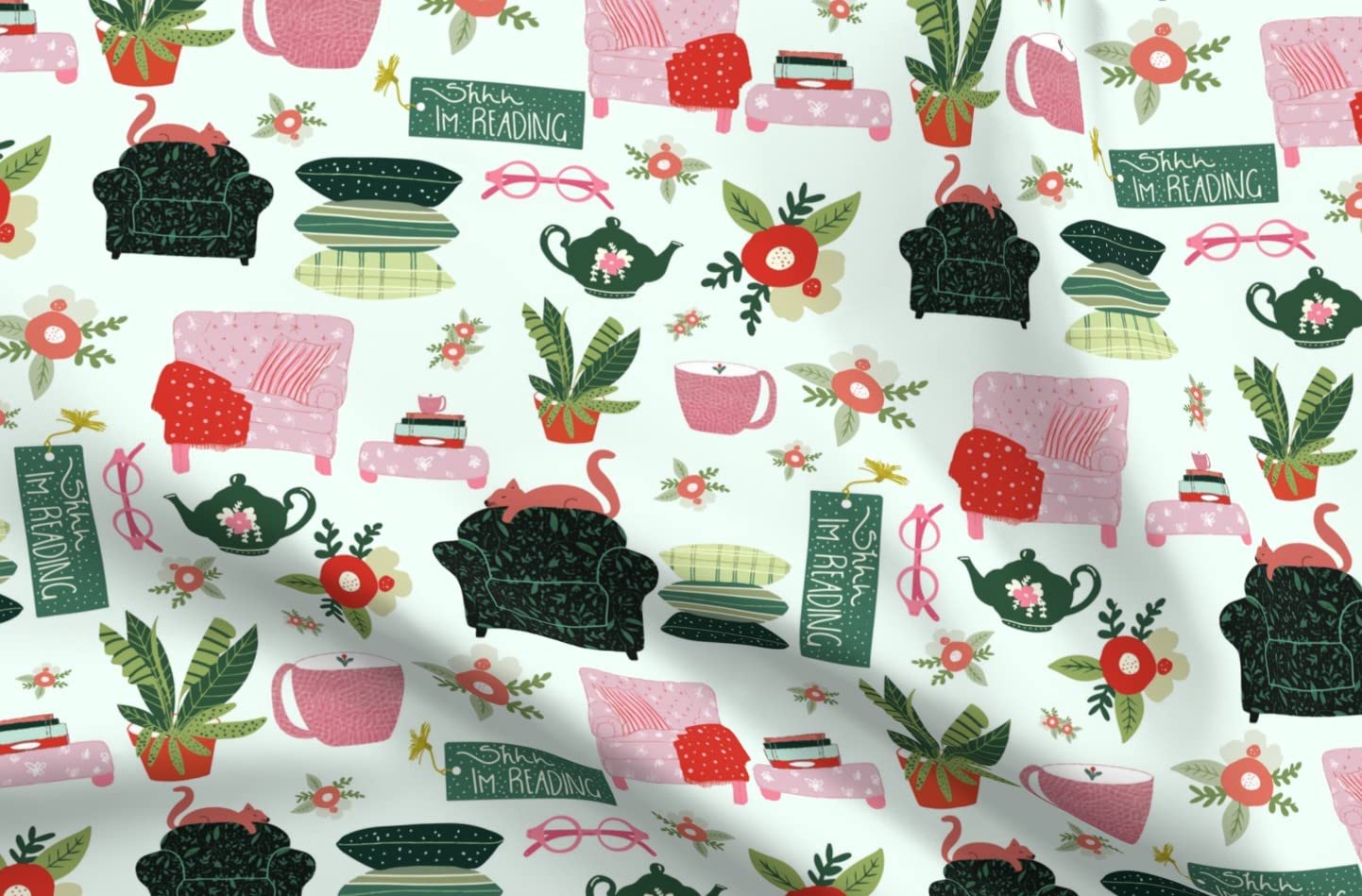 Premium Spoonflower Fabric - Soft Minky Fabric by The Yard with Reading Books & Hygge Houseplants Print - Perfect for Sewing Baby Blankets, Quilt Backing & Plush Projects - Cozy Home Decor & DIY Crafting