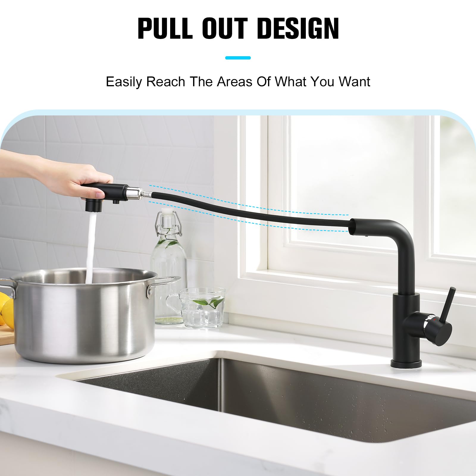 CREA Black Pull-Out Kitchen Sink Faucet with 360° Swivel & 4-Inch Deck Plate - Compact Prep Faucet for Small Kitchens, Bar Sinks, and RV Use
