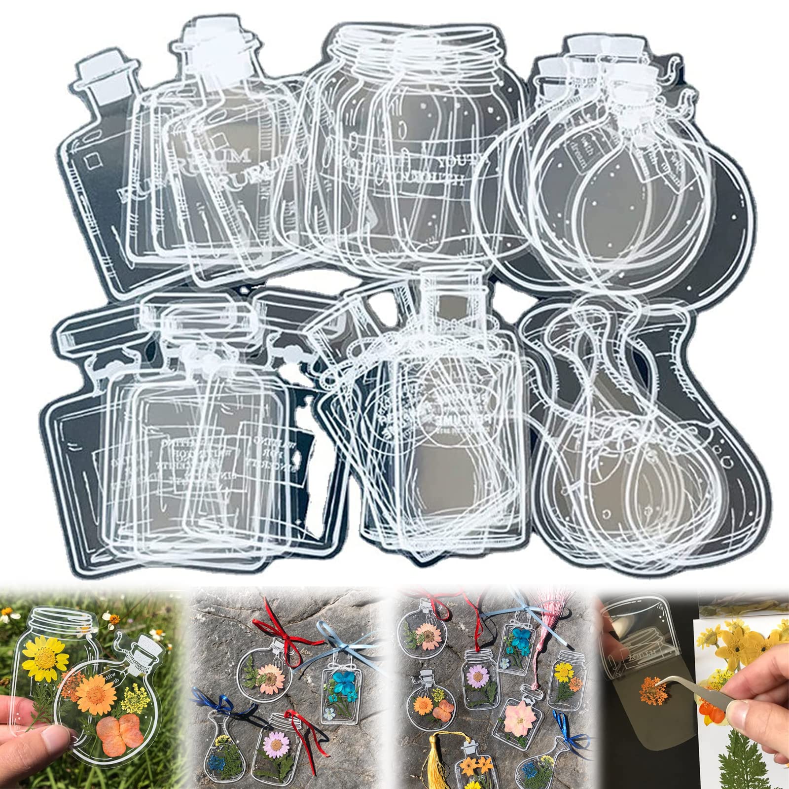 20 Pieces Transparent Dried Flower Bookmarks - Handmade Pressed Floral Bookmarks Set for DIY Scrapbooking, Journaling & Gift Giving (Jar of Hearts Design) - Perfect for Book Lovers, Students & Craft Enthusiasts