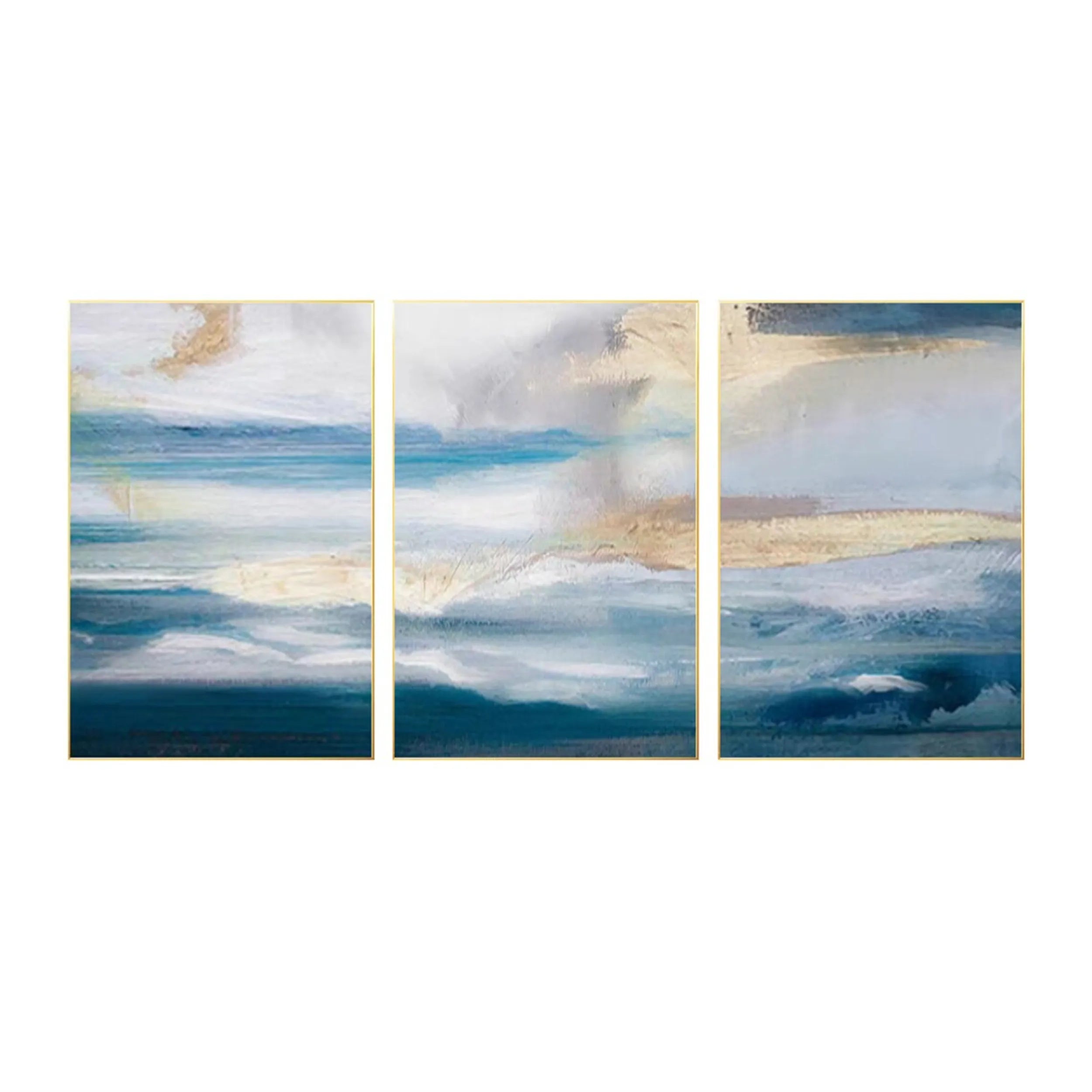 Ocean and Sky Wall Art Set of 3 - Coastal Beach Decor Paintings for Living Room, Bedroom & Office | Modern Seascape Canvas Prints (OS 152)