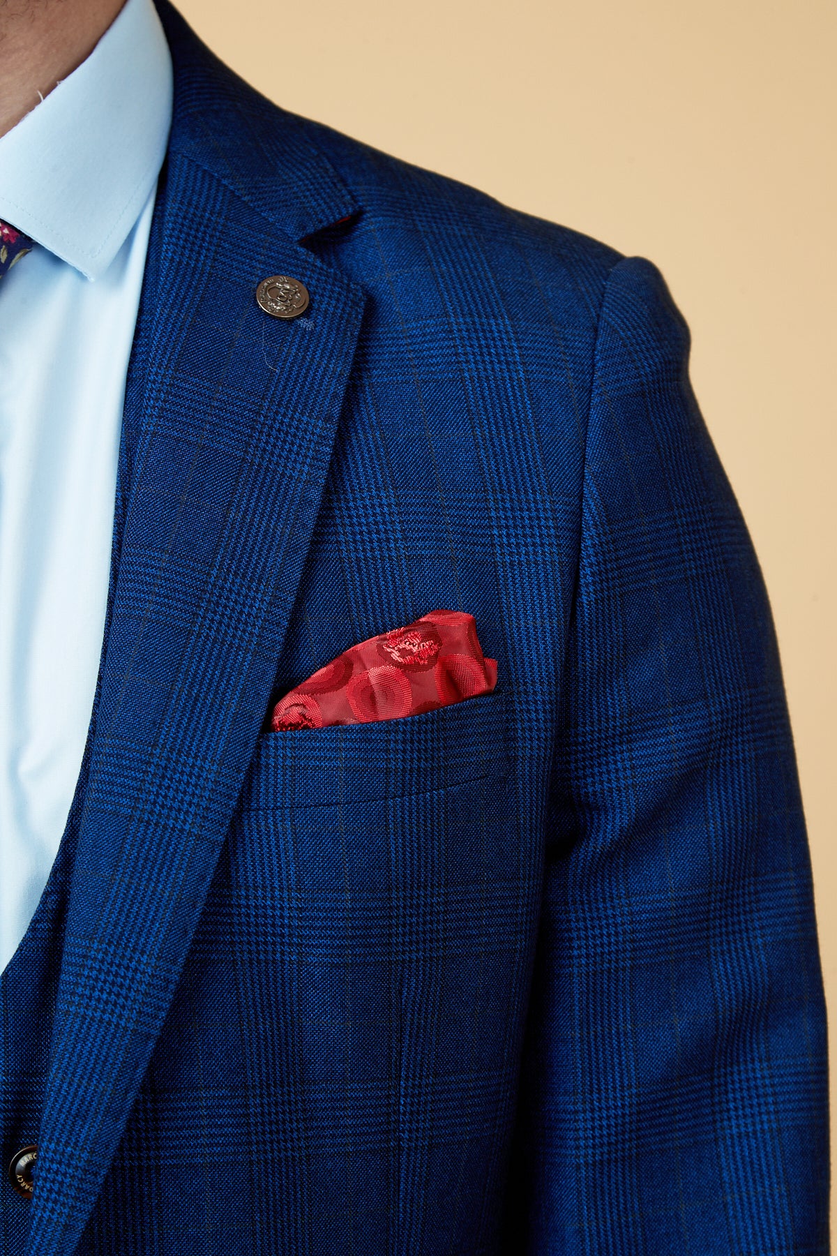 GEORGE Men's Royal Blue Checkered Blazer - Stylish Formal Jacket for Business, Office, and Special Occasions