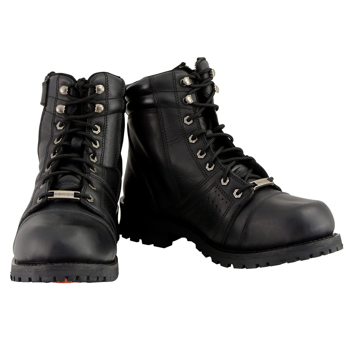 Milwaukee Leather MBM9000 Men's Black Motorcycle Boots - Lace-Up & Side Zipper Riding Boots for Bikers | Durable Leather Biker Footwear for Cruiser, Touring & Daily Riding