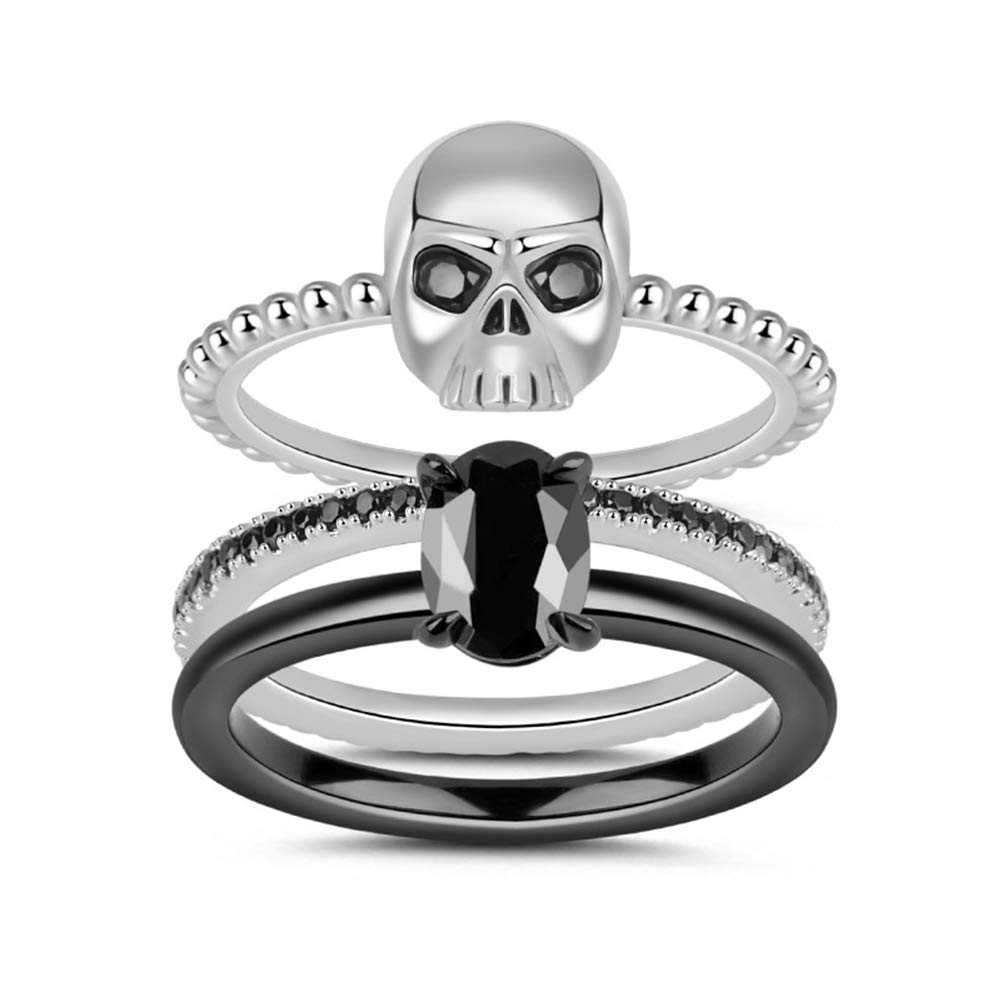 GNOCE 3Pcs Sterling Silver Skull Ring Set - 