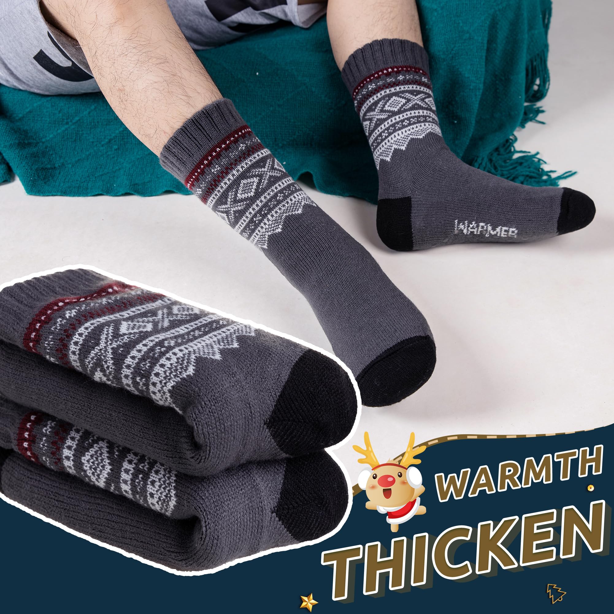 Men's Fleece Lined Thick Winter Slipper Socks - Non-Slip Fuzzy Warm House Shoes for Indoor Comfort & Cozy Sleeping - Perfect for Cold Weather, Lounging at Home and Relaxation