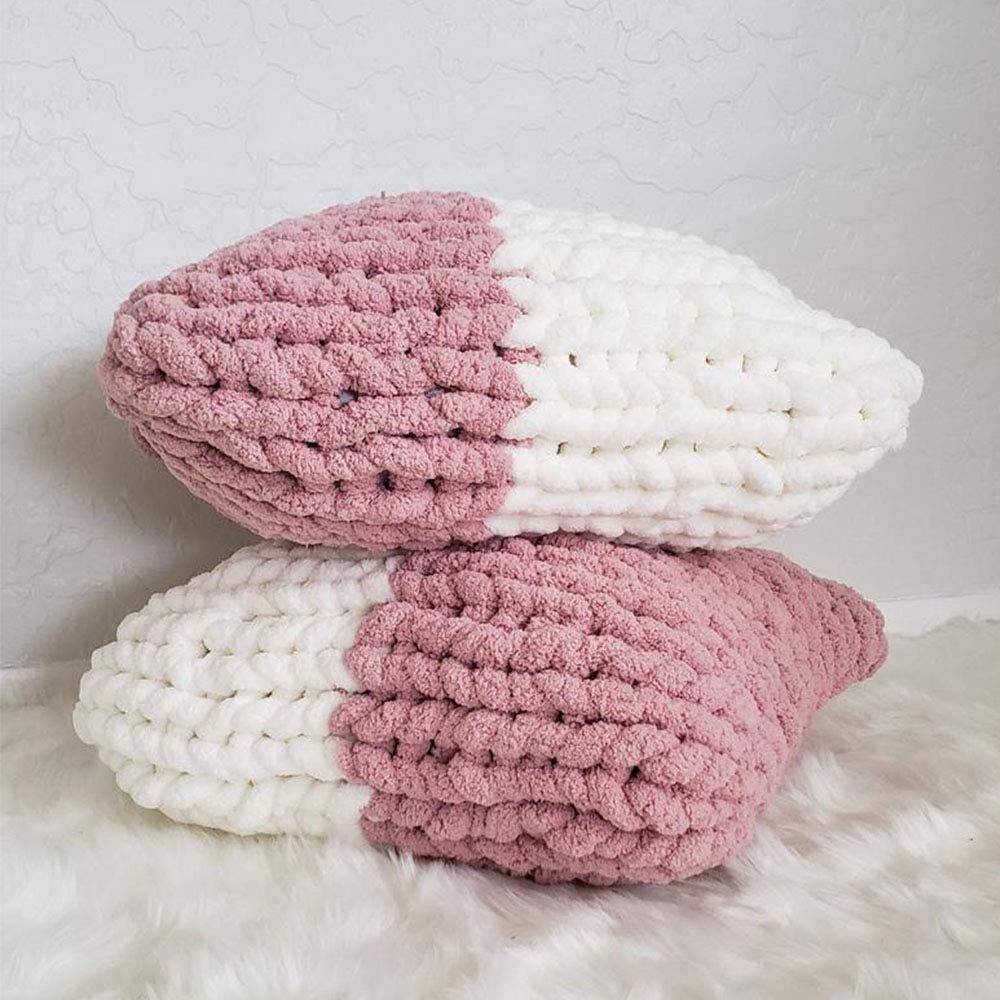 Super Chunky Knit Chenille Yarn 2-Pack - Blush Pink Vegan Jumbo Yarn for Hand Knitting, Arm Knit Blankets, DIY Pillows, Throws & Hats (250g Per Skein) - Perfect for Cozy Home Decor, Winter Crafts & Gift Making