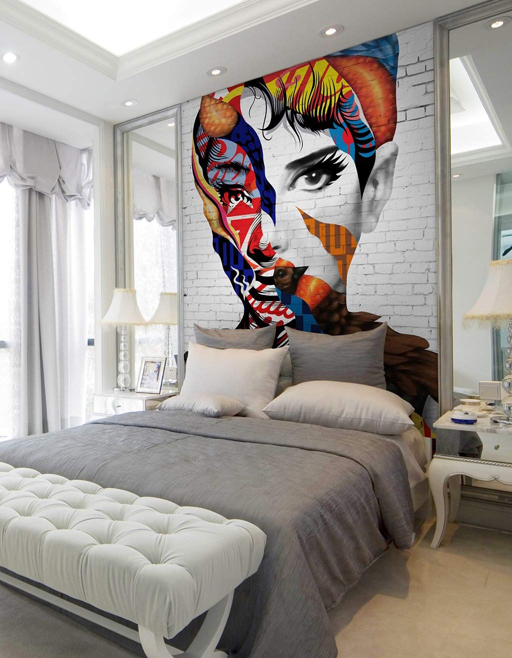 3D Painted Face Wallpaper Mural - Self-Adhesive Vinyl Wall Decal (100