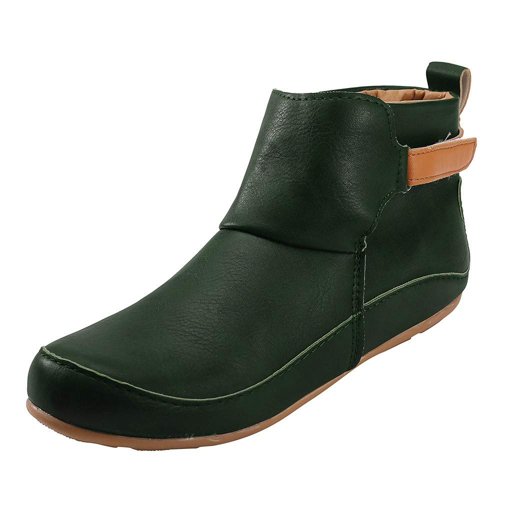 Women's Leather Ankle Boots - Waterproof Winter Booties with Round Toe, Vintage Dressy Flat Boots for Women | Perfect for Office, Parties & Cold Weather Fashion