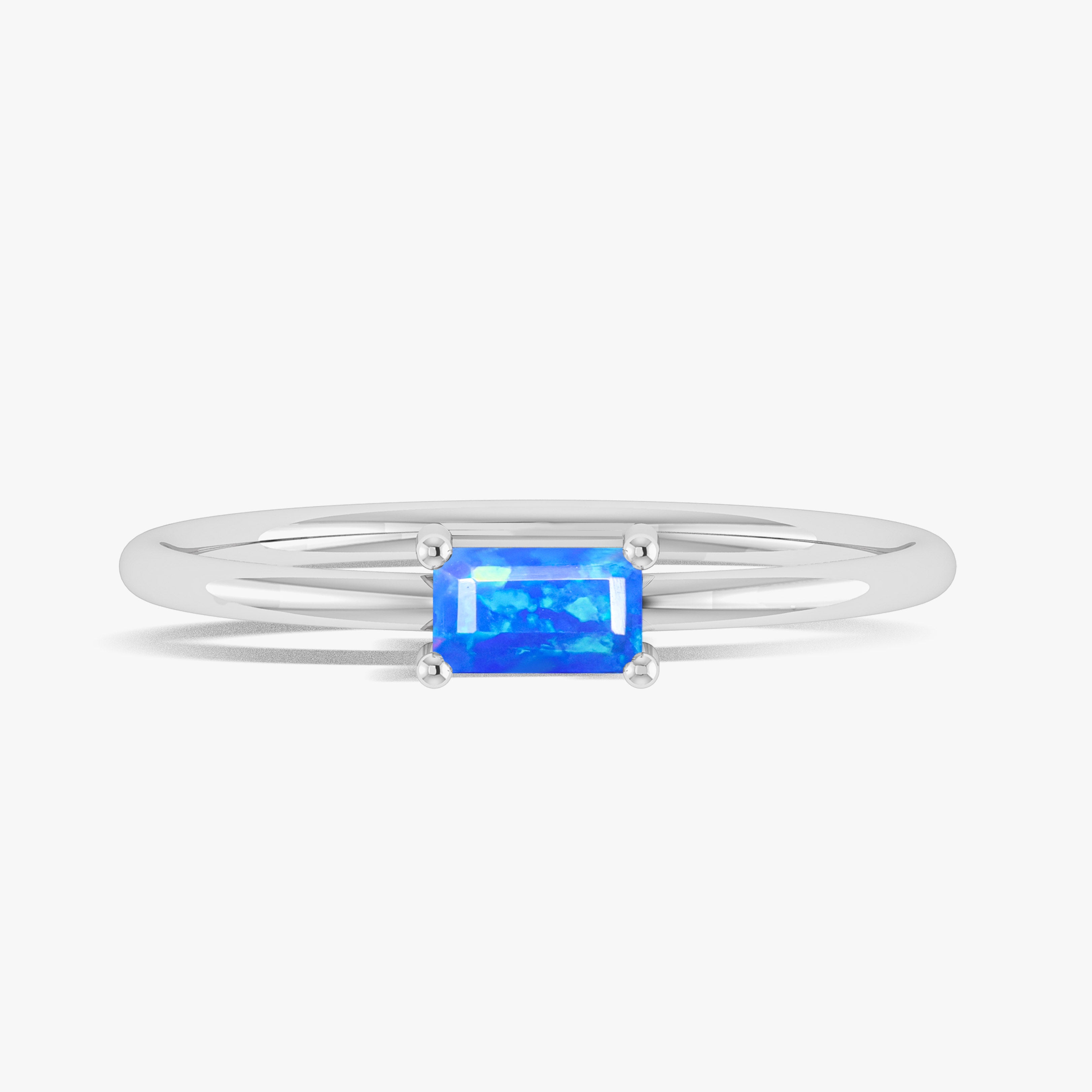 Blue Fire Opal Baguette Gemstone Minimalist Ring for Women - Dainty Stackable Jewelry for Everyday Wear, Gift for Her, Wedding, Anniversary & Special Occasions