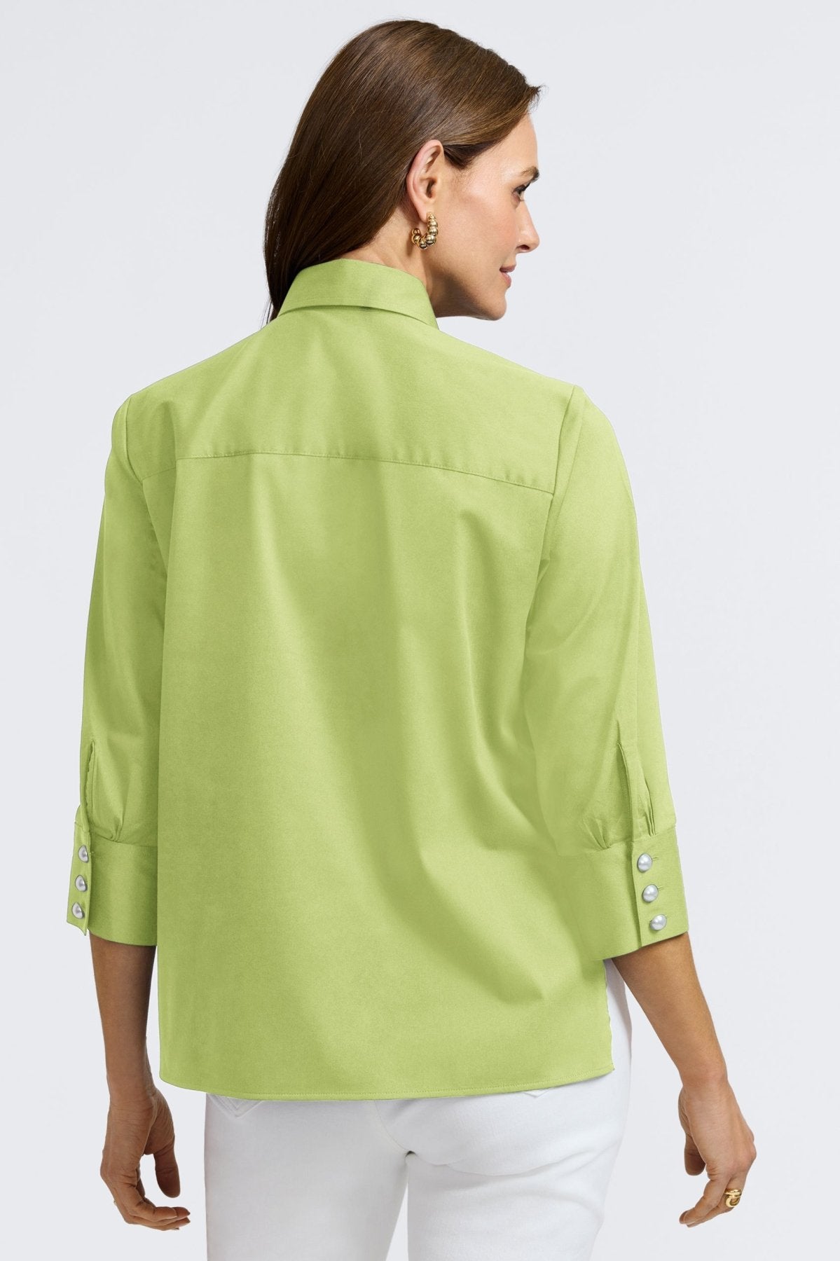 Pearl No Iron Stretch Matte Sateen 3/4 Sleeve Shirt for Women - Wrinkle-Free Comfort Blouse for Office & Business Casual Wear