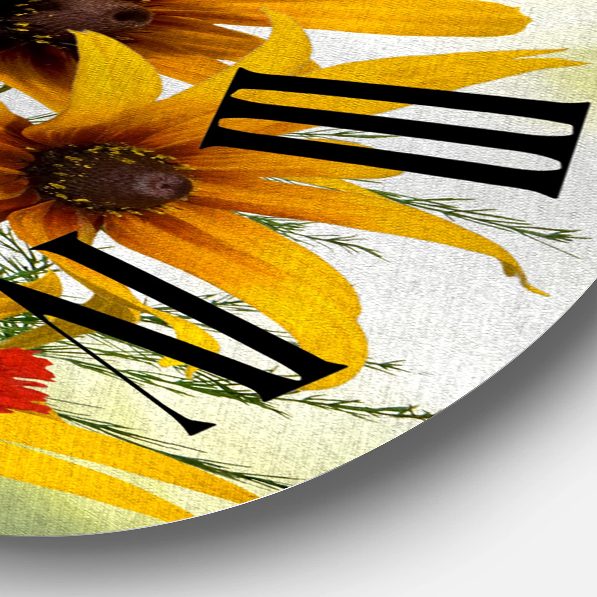DesignQ Traditional Wall Clock - Large Floral & Botanical Wall Decor with Sunflowers and Poppies for Kitchen, Living Room, Bedroom, Office | Perfect Home Decoration Gift