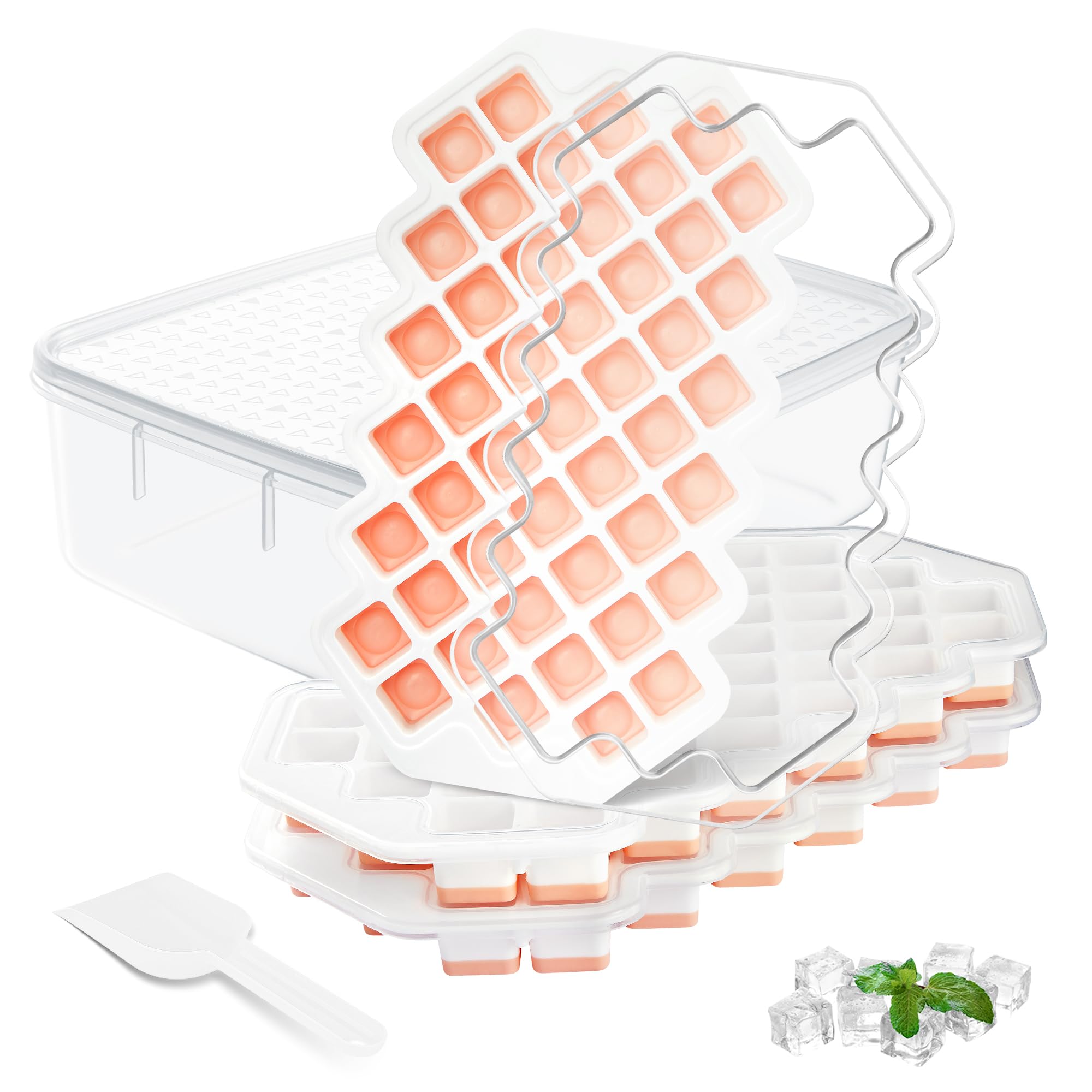 3-Pack Silicone Ice Cube Trays with Lid & Storage Bin - BPA Free, 0.8