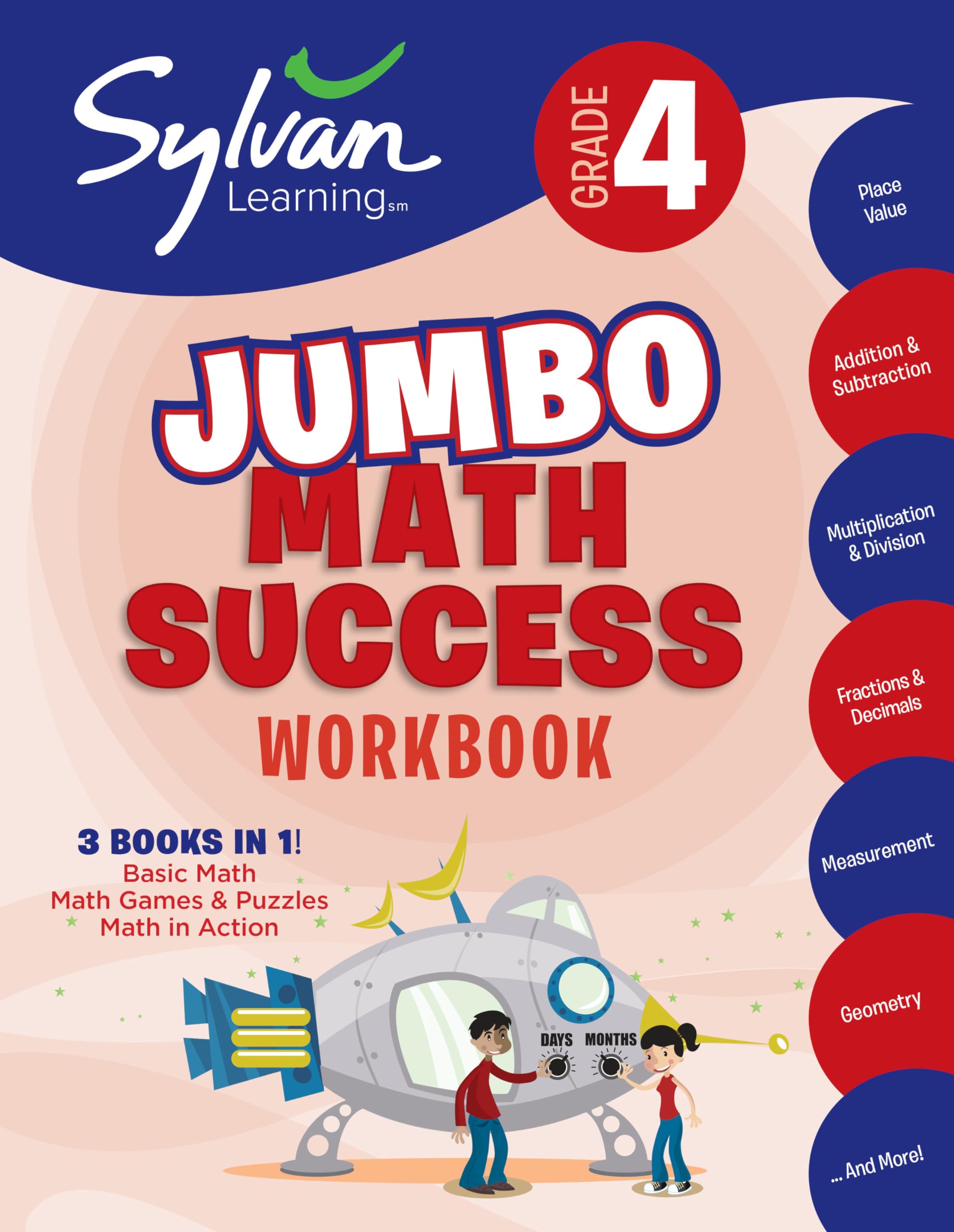 4th Grade Jumbo Math Success Workbook: 3-in-1 Math Learning Kit - Basic Math, Games & Puzzles, Math in Action | Activities, Exercises & Tips for Academic Success (Sylvan Math Workbooks) - Perfect for Homeschooling & Summer Learning