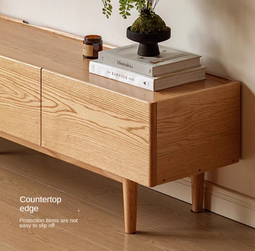 Solid Oak Wood Modern TV Stand with Storage Cabinet - Stylish Living Room Entertainment Center for TV, Media & Display